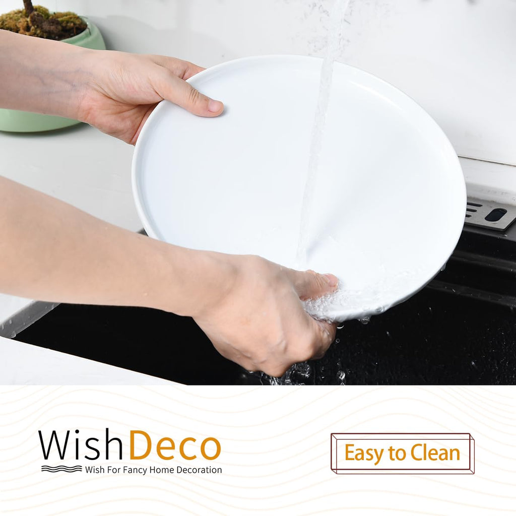 WishDeco White Dinner Plates Set of 4, Ceramic Dining Plates 10.5 inch, Large Salad Plate, Porcelain Kitchen Plate for Pizza, Steak, Microwave and Dishwasher Safe