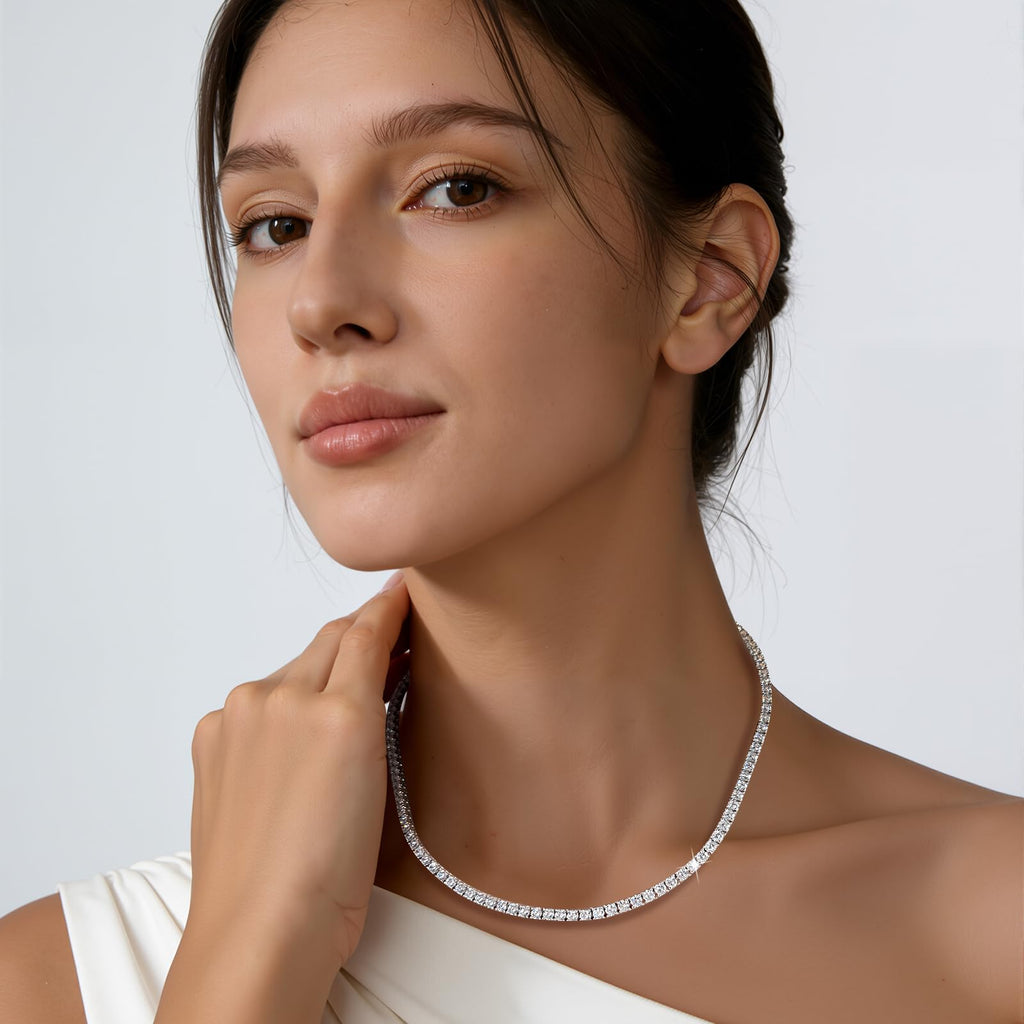 Gemsme 18K White/Yellow Gold Plated 3.0mm Round Cubic Zirconia Classic Tennis Necklace For Women 16-24 Inches