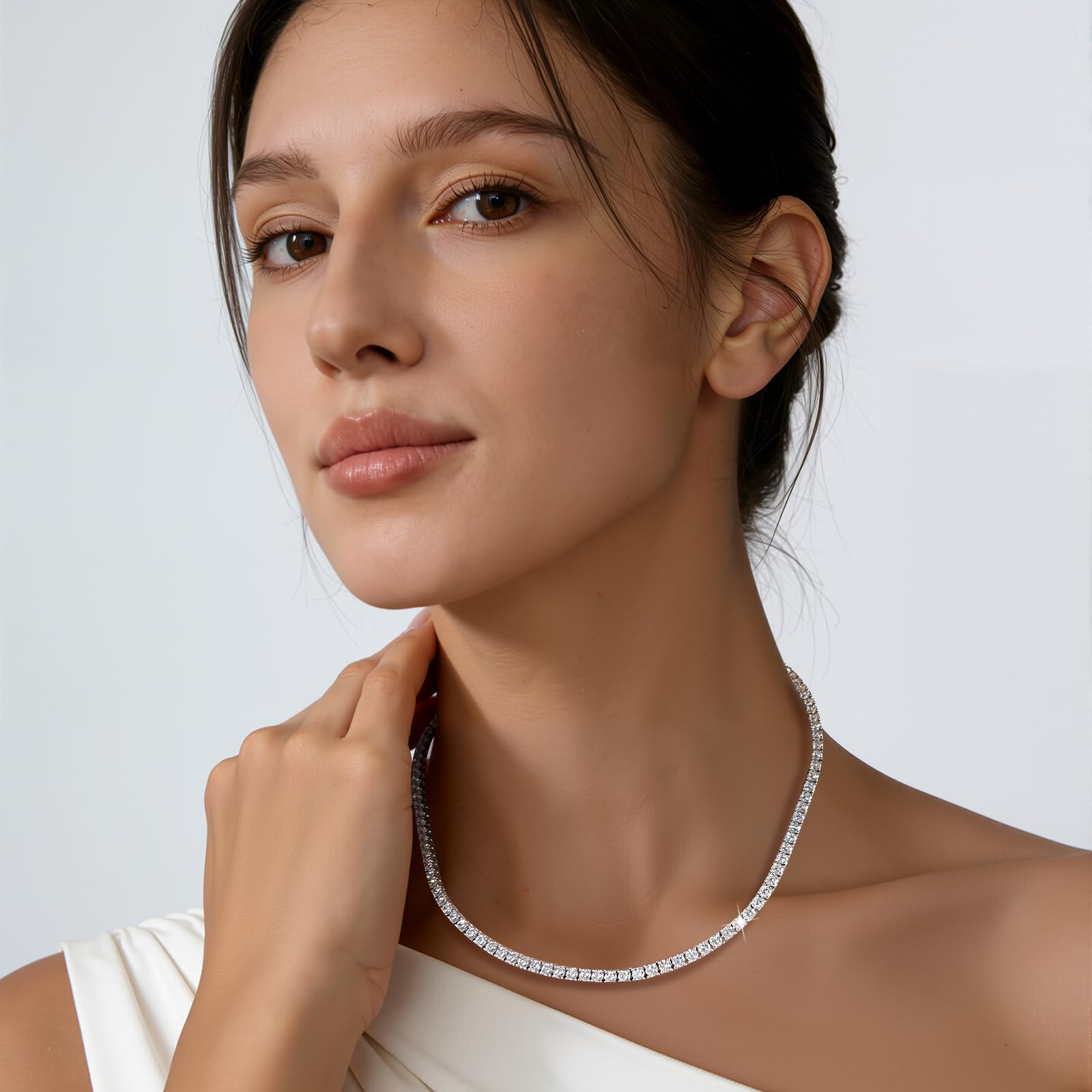 Gemsme 18K White/Yellow Gold Plated 3.0mm Round Cubic Zirconia Classic Tennis Necklace For Women 16-24 Inches