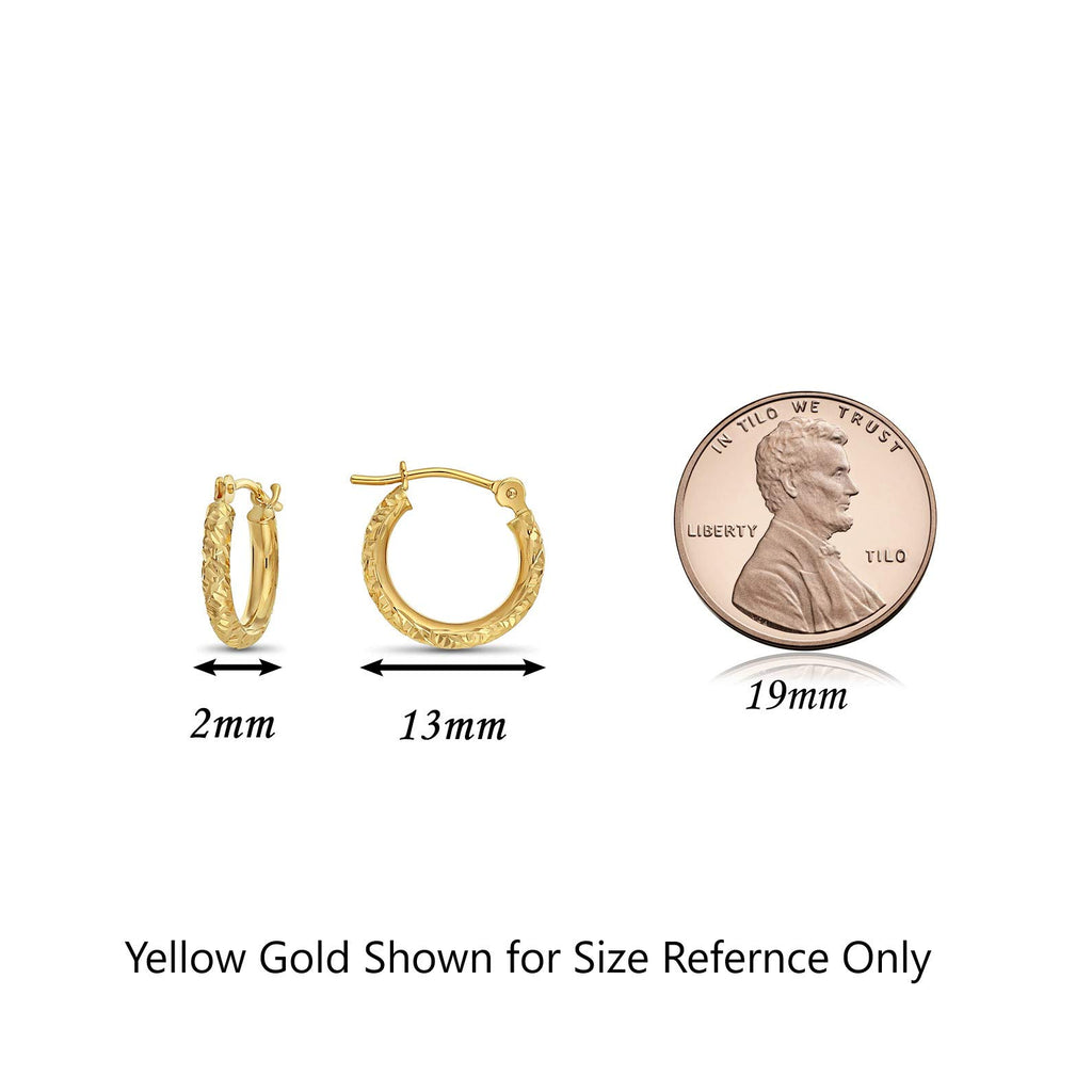 14k Gold Hand Engraved Diamond-cut Round Hoop Earrings, (0.5 inch Diameter)