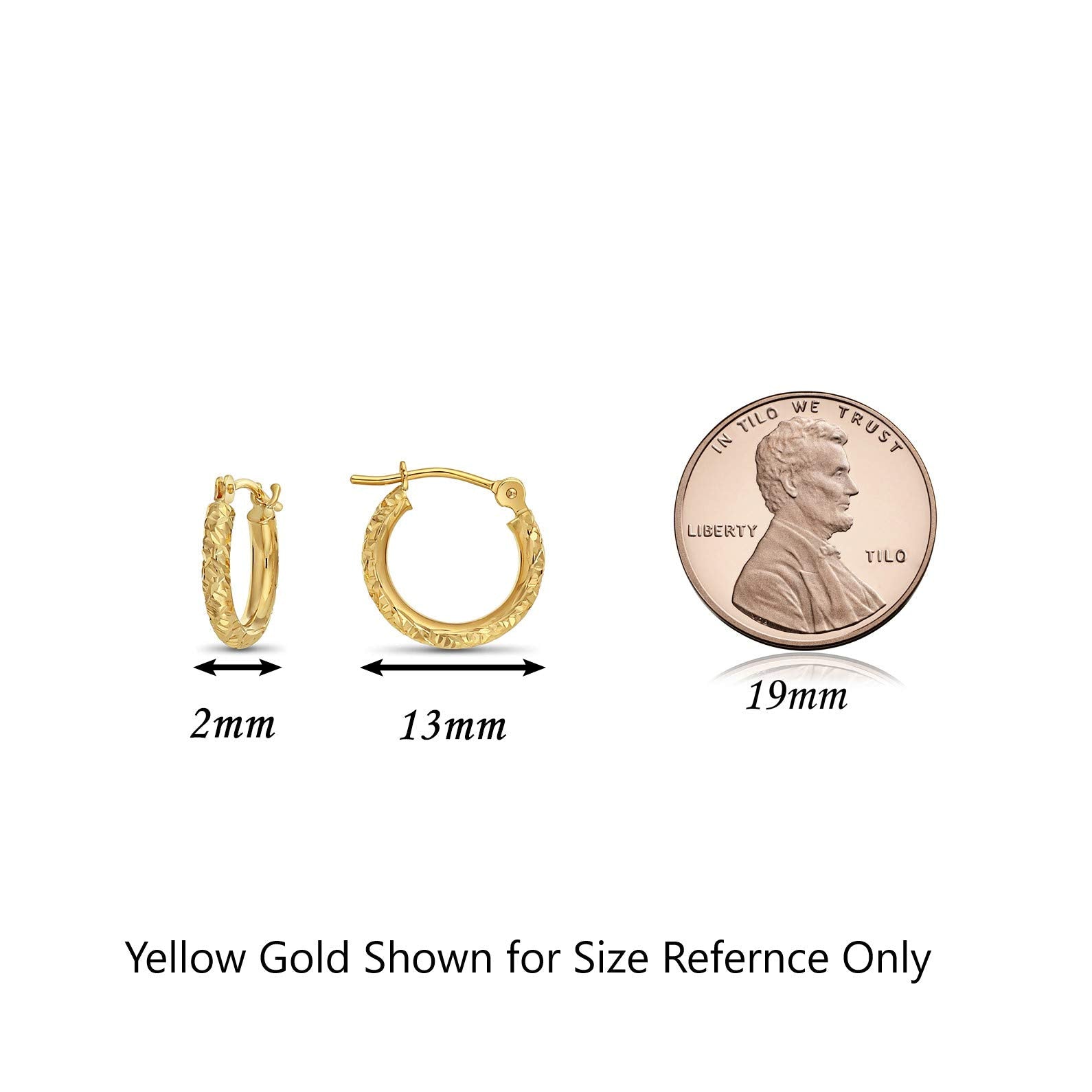 14k Gold Hand Engraved Diamond-cut Round Hoop Earrings, (0.5 inch Diameter)