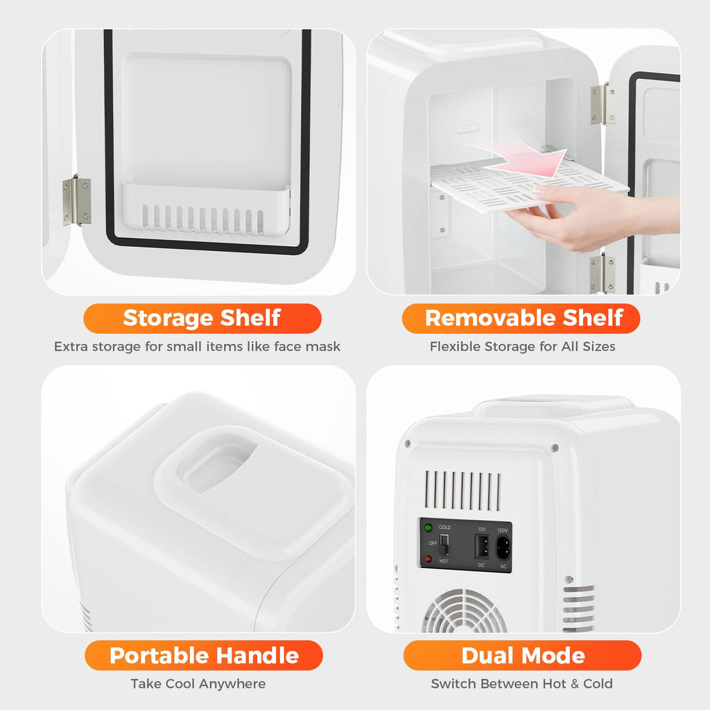 YASHE Mini Fridge, 4 Liter/6 Can Mini Makeup Fridge, 110V AC/ 12V DC Portable Thermoelectric Cooler&Warmer for Skincare, Drink, Cosmetic, Medicine, Small fridge for Bedroom, Office, Dorm, Car, Black