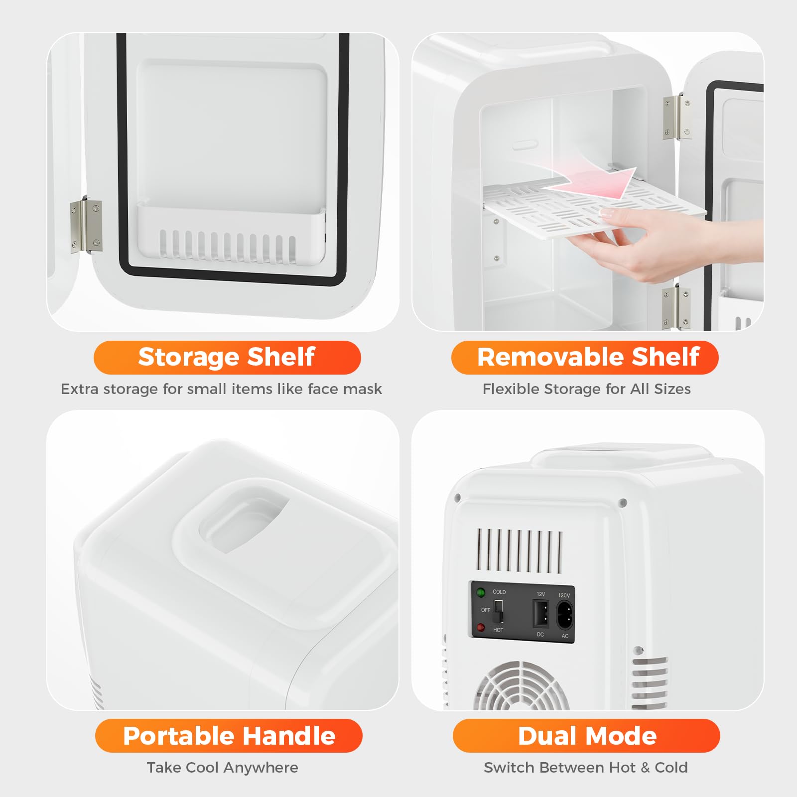 YASHE Mini Fridge, 4 Liter/6 Can Mini Makeup Fridge, 110V AC/ 12V DC Portable Thermoelectric Cooler&Warmer for Skincare, Drink, Cosmetic, Medicine, Small fridge for Bedroom, Office, Dorm, Car, Black