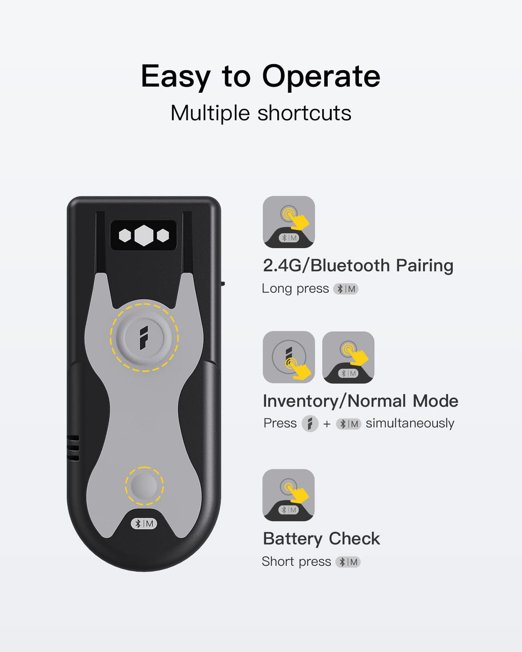 Inateck Bluetooth Scanner 1D Barcode Scanner 2.4Ghz USB Adapter, Screen Scanning, Exclusive Shortcuts, BCST-43