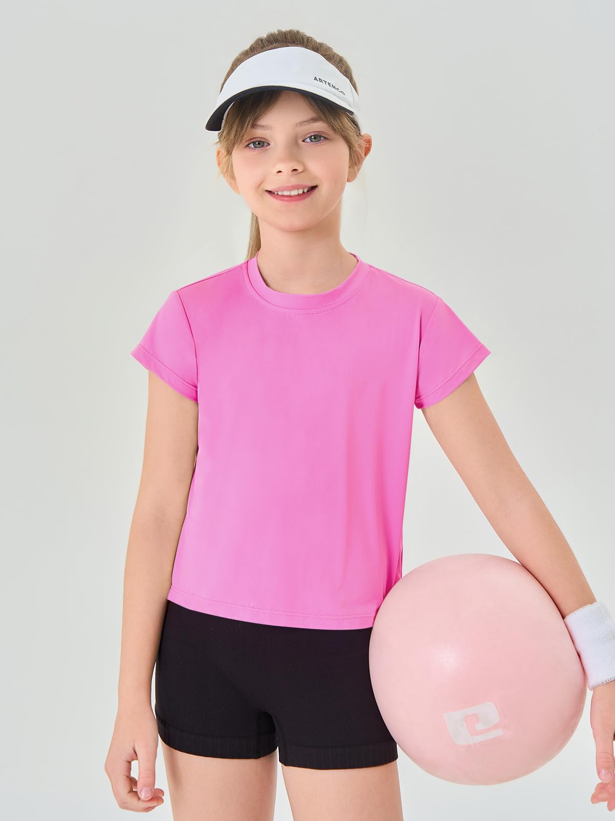 Haloumoning Girls Loose Athletic Shirts Short Sleeve Crop Tops Kids Quick Dry Gym Yoga Tees 5-14 Years