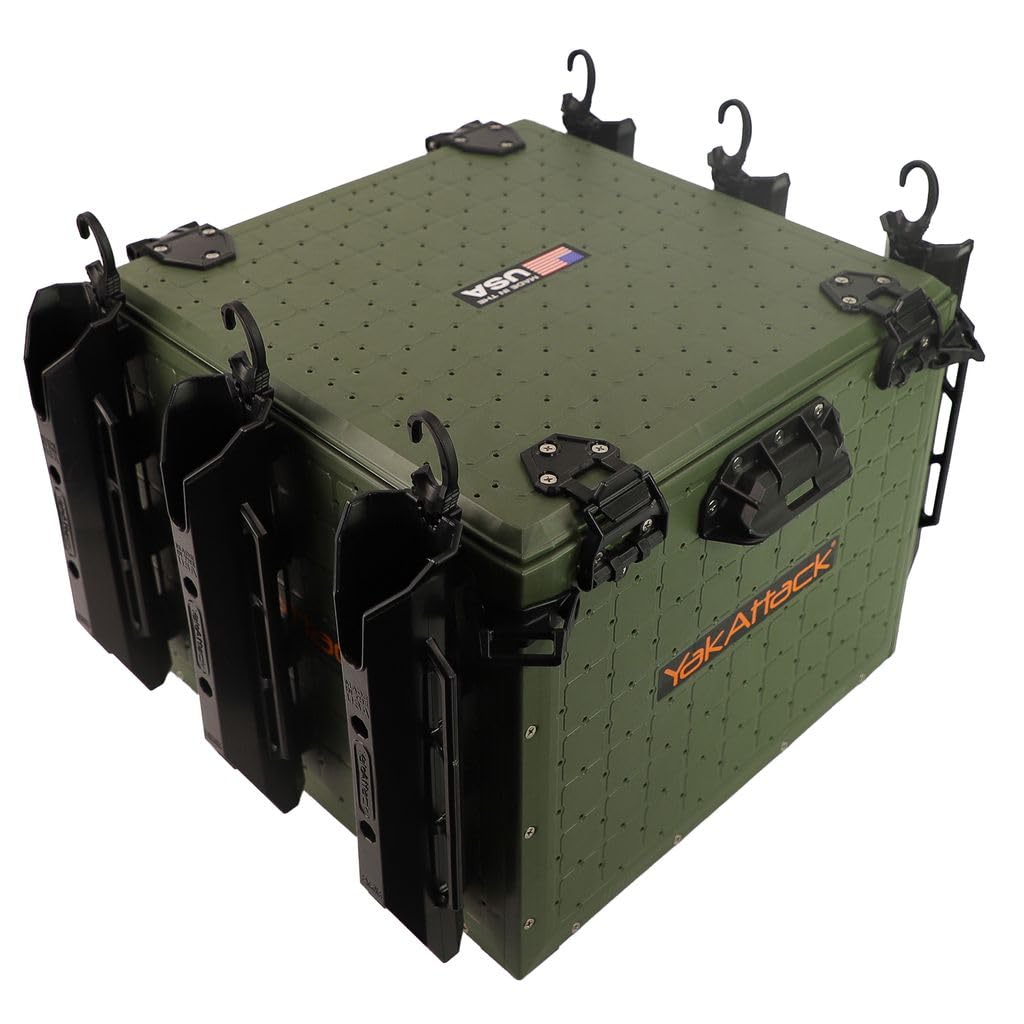 YakAttack BlackPak Pro 13" x 13" Fishing Crate with 3 Rod Holders - Battleship Grey | Compact Tackle Storage Box & Gear Organizer for Kayaks | Lightweight, Durable & Customizable Marine Accessory