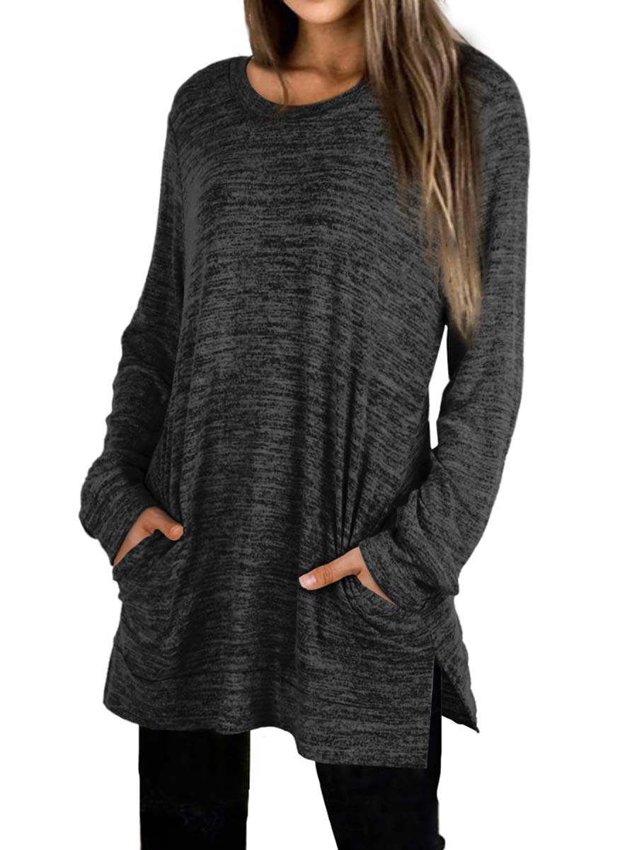 XIEERDUO Womens Casual Sweatshirts Long Sleeve Shirts Oversized With Pocket Tunic Tops S-3XL