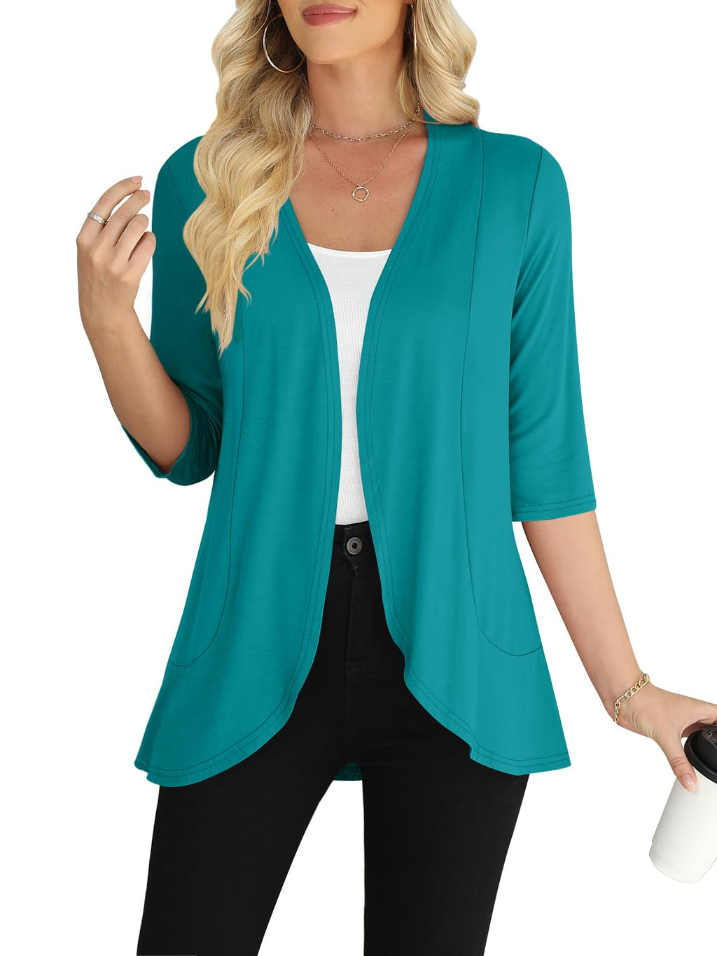 Yincro Women's Casual 3/4 Sleeve Cardigan Lightweight Soft Open Front Cardigans