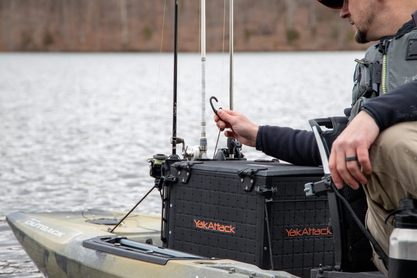 YakAttack BlackPak Pro 13" x 13" Fishing Crate with 3 Rod Holders - Battleship Grey | Compact Tackle Storage Box & Gear Organizer for Kayaks | Lightweight, Durable & Customizable Marine Accessory