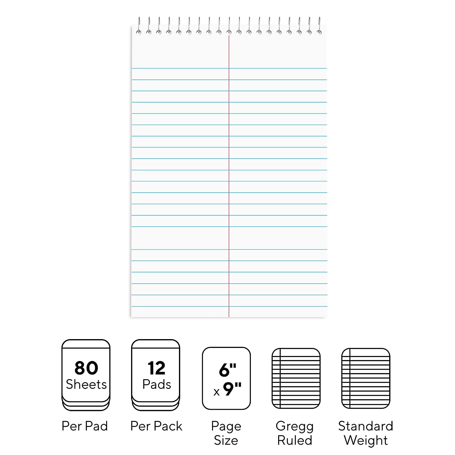 STAPLES Steno Pads, 6” x 9”, Gregg Ruled, Green Paper, 12‑Pack
