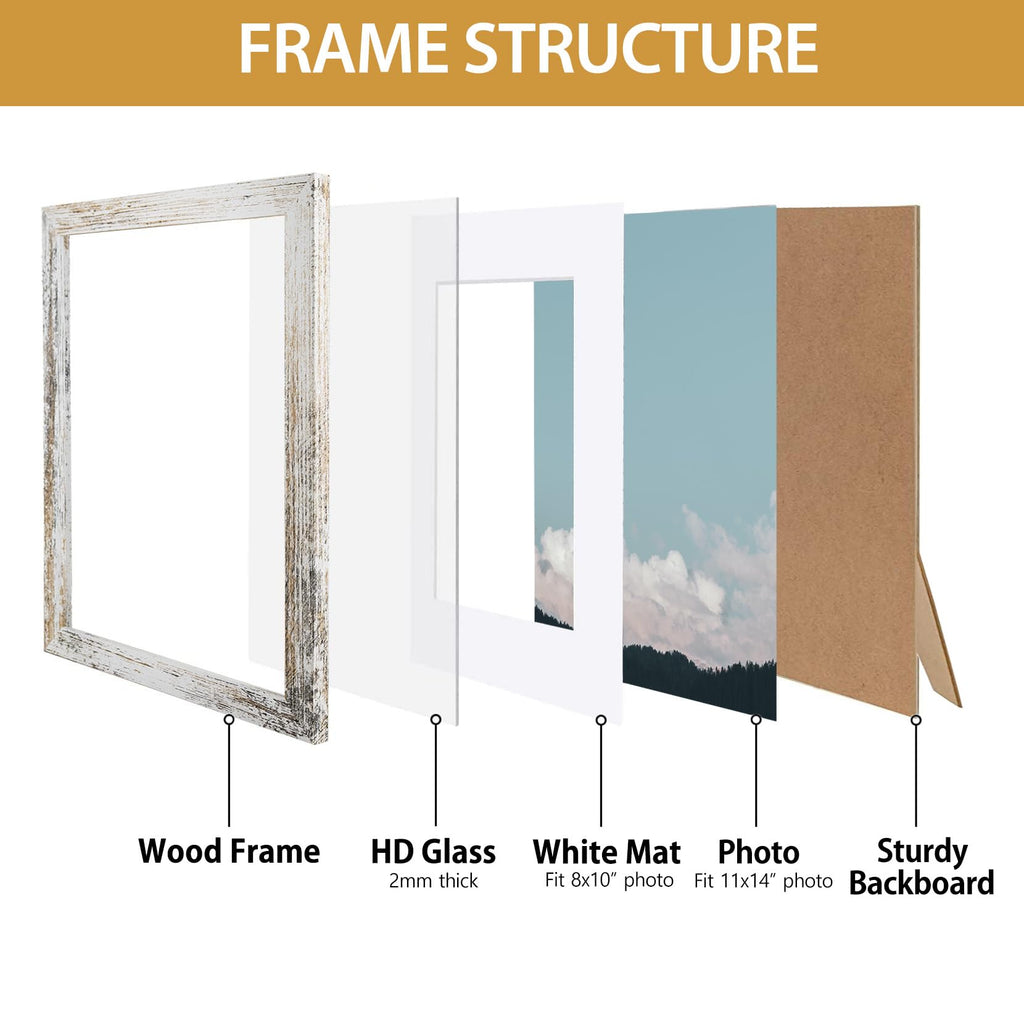 Califortree Black 11x14 Picture Frame - Display Photos 8x10 with Mat or 11x14 Without Mat - HD Glass Inside, Set of 2