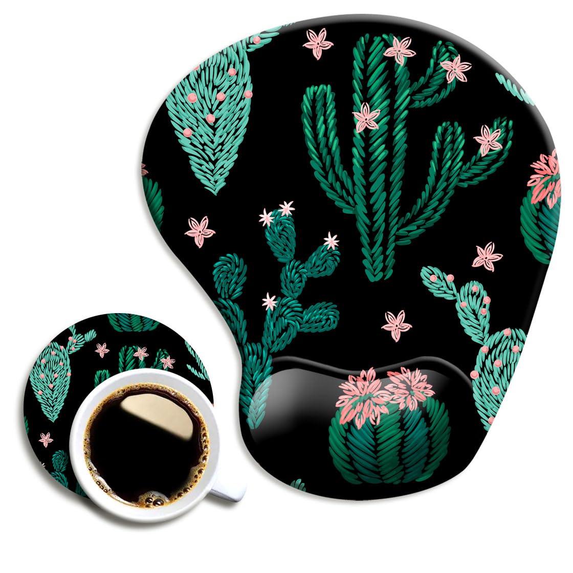 DOOKE Ergonomic Mouse Pad with Wrist Support and Coaster,Mouse Pads with Non-Slip PU Base for Home Office Working Studying Easy Typing & Pain Relief Aesthetic Art