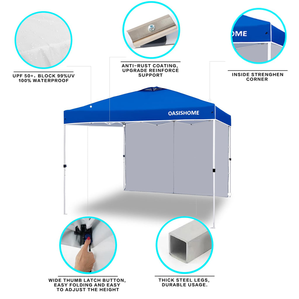 OASISHOME Canopy Tent 10'x10' Pop Up Gazebo with 1-Person Set Up, 4 Sidewalls, Wheeled Bag, Waterproof UV Protection Heavy-Duty Steel Frame Shelter for Patio Outdoor Wedding Party Event (Black,10x10)