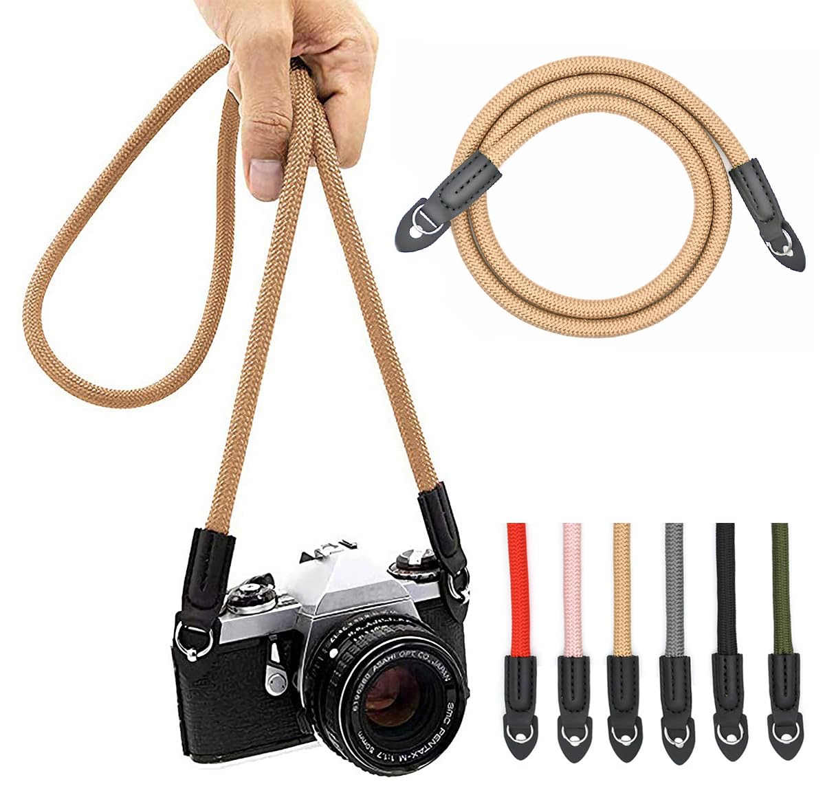 Camera Strap Vintage 100cm Nylon Climbing Rope Camera Neck Shoulder Strap for Micro Single and DSLR Camera.(Black)