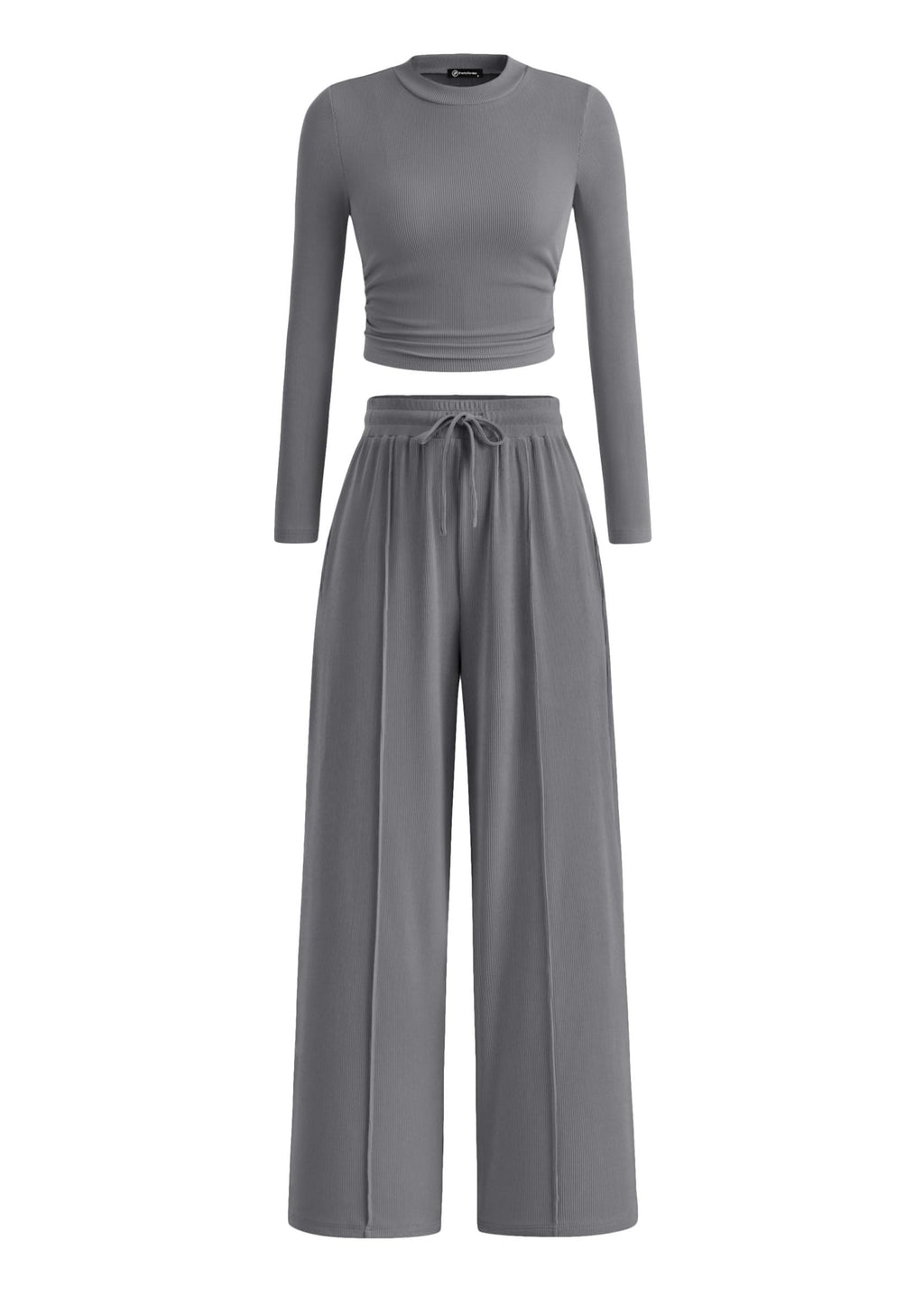 PRETTYGARDEN Women's 2 Piece Sets 2026 Fall Long Sleeve Crop Tops Wide Leg Pants Matching Outfit Tracksuits Spring Clothes