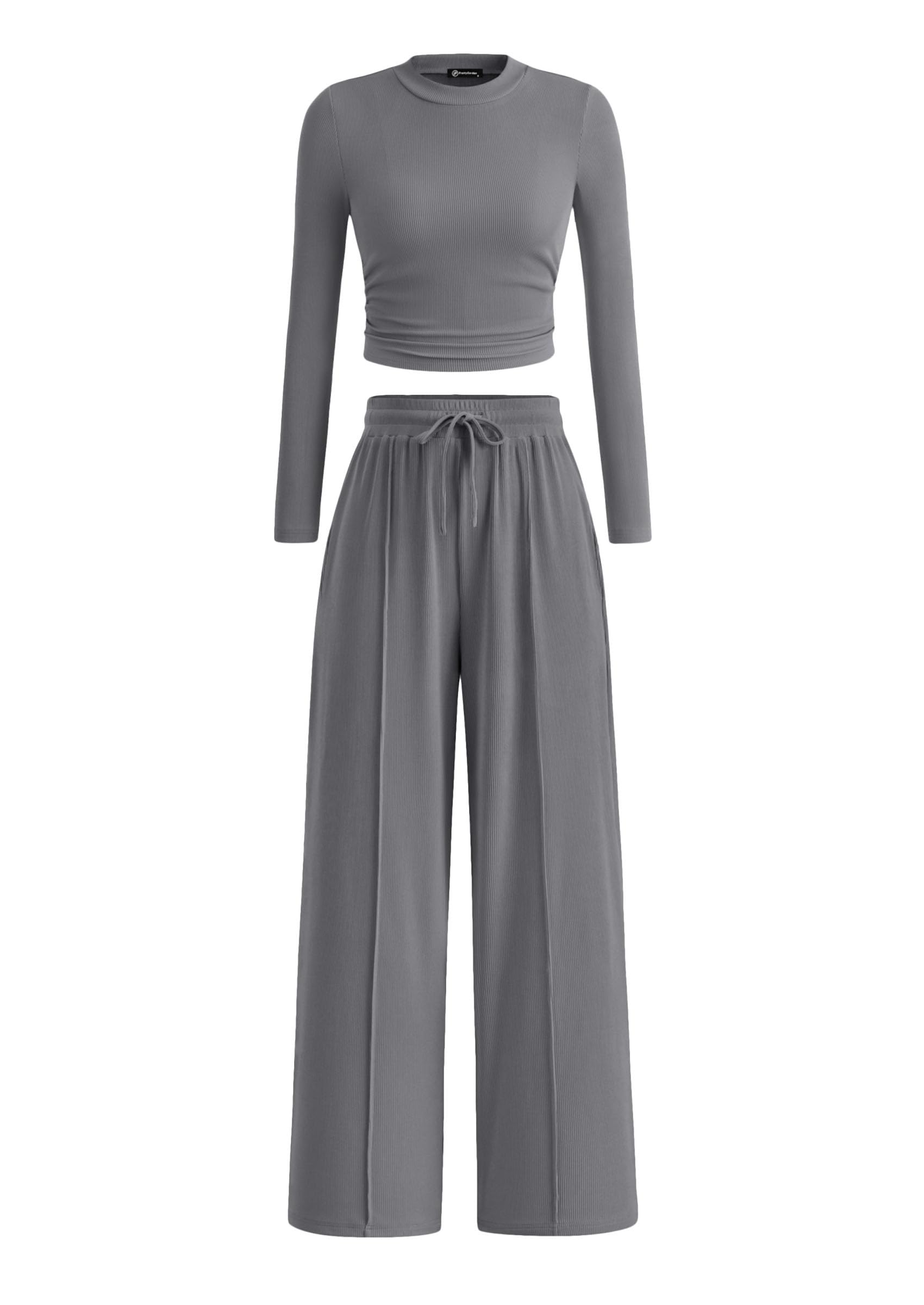 PRETTYGARDEN Women's 2 Piece Sets 2026 Fall Long Sleeve Crop Tops Wide Leg Pants Matching Outfit Tracksuits Spring Clothes