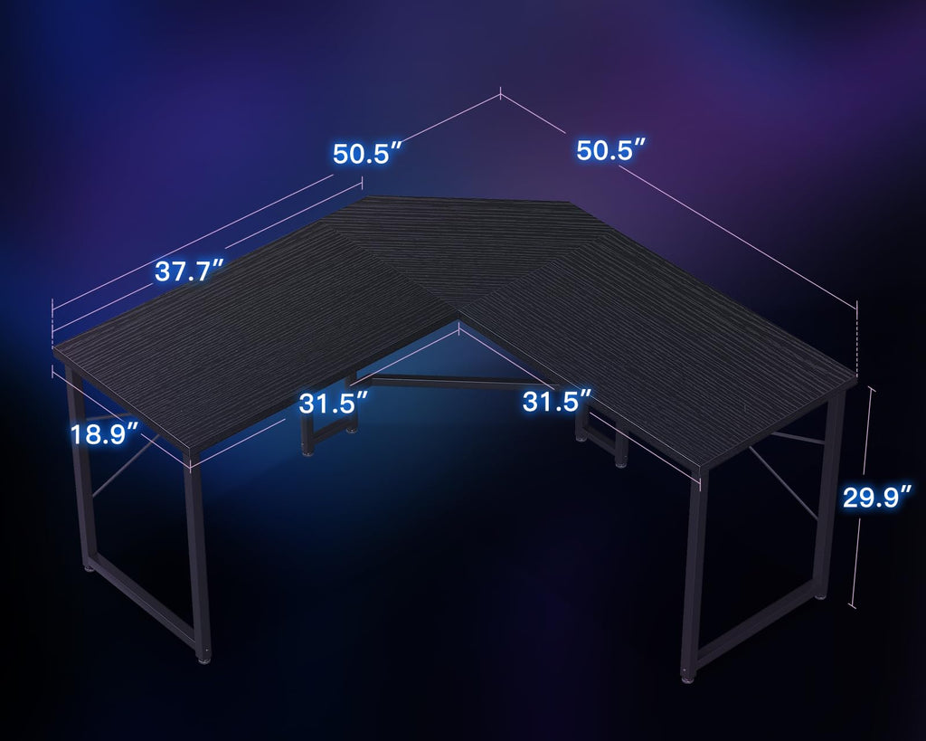 Casaottima 47 inch L Shaped Gaming Desk, Corner Desk Gaming Table for Home Office, Computer Desk Sturdy Writing Workstation for Small Space, Easy to Assemble, Black