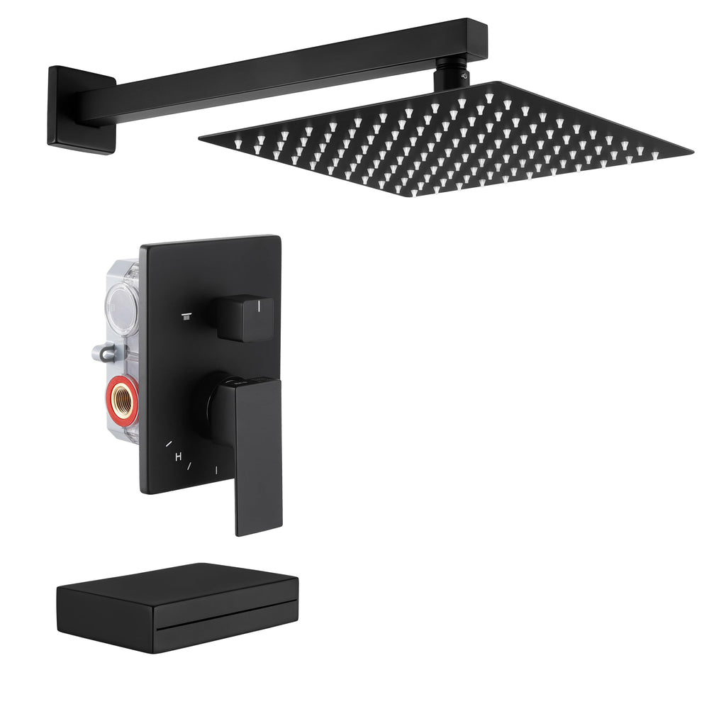 KES Tub and Shower Faucet Set Shower System with 10-Inch Rain Shower Head and Waterfall Tub Faucet Wall Mount Shower Valve and Trim Kit Included Matte Black, XB6240-BK