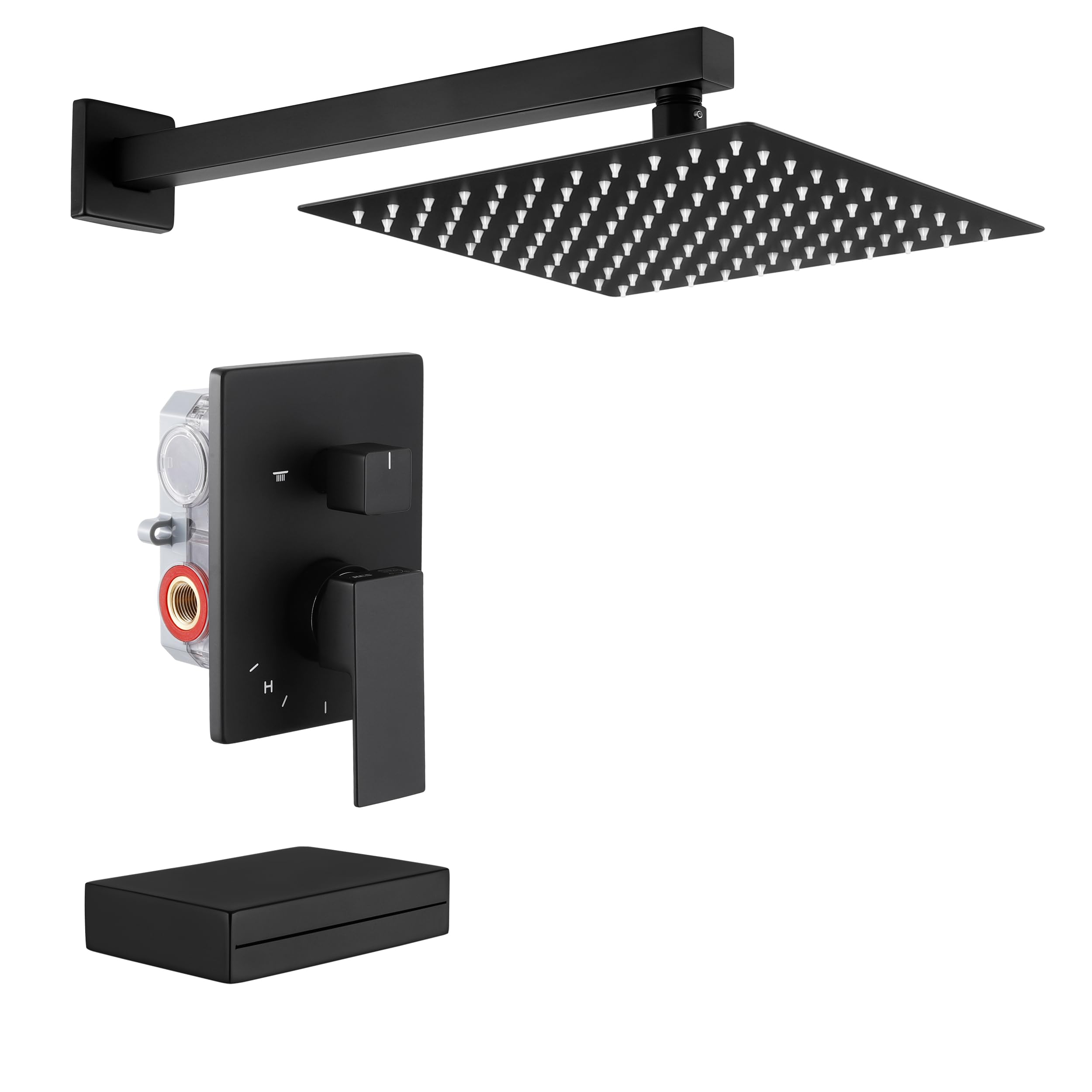 KES Tub and Shower Faucet Set Shower System with 10-Inch Rain Shower Head and Waterfall Tub Faucet Wall Mount Shower Valve and Trim Kit Included Matte Black, XB6240-BK