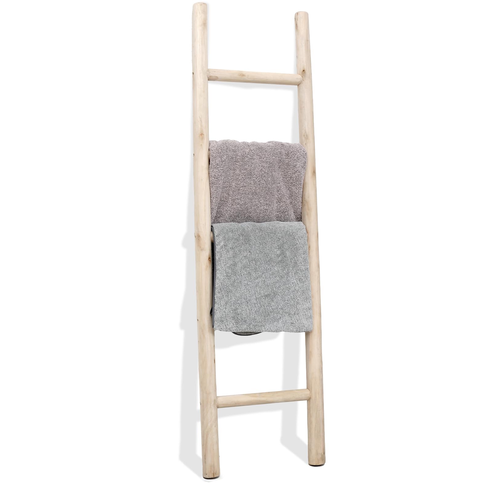 FUIN 57in Wood Blanket Ladder Living Room Decorative Wall Leaning Farmhouse Quilt Display Holder Rustic Wooden Towel Rack for Bathroom, Black