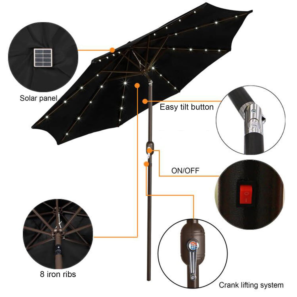 Blissun 9 ft Solar Umbrella, 32 LED Lighted Patio Umbrella, Table Market Umbrella, Outdoor Umbrella for Garden, Deck, Backyard, Pool and Beach (Light Blue)