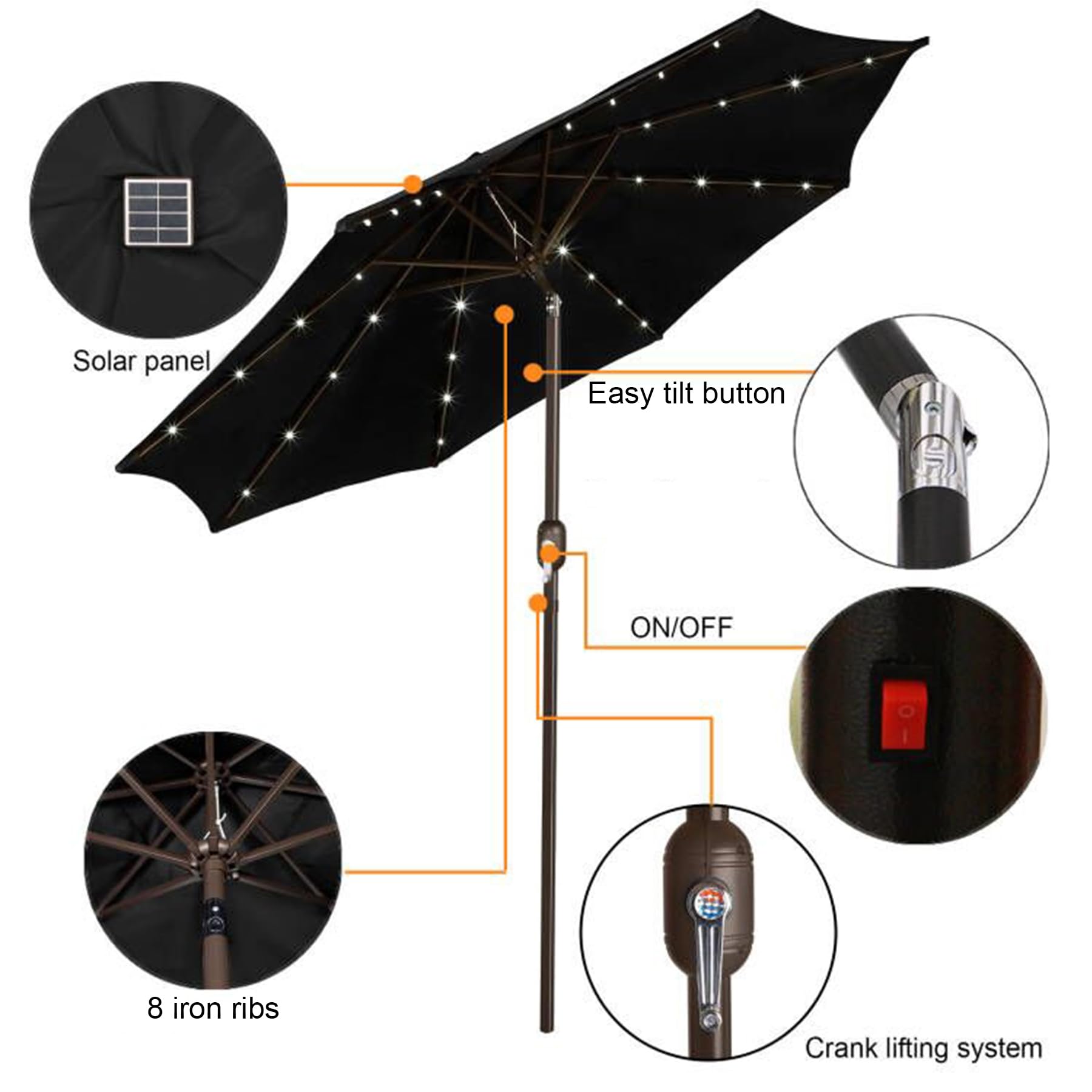 Blissun 9 ft Solar Umbrella, 32 LED Lighted Patio Umbrella, Table Market Umbrella, Outdoor Umbrella for Garden, Deck, Backyard, Pool and Beach (Light Blue)