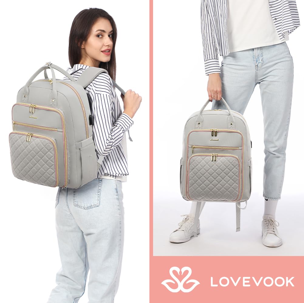 LOVEVOOK Laptop Backpack for Women, Water Resistant Travel Work Backpacks Purse College Business Teacher Nurse Computer bag with USB Charging Port