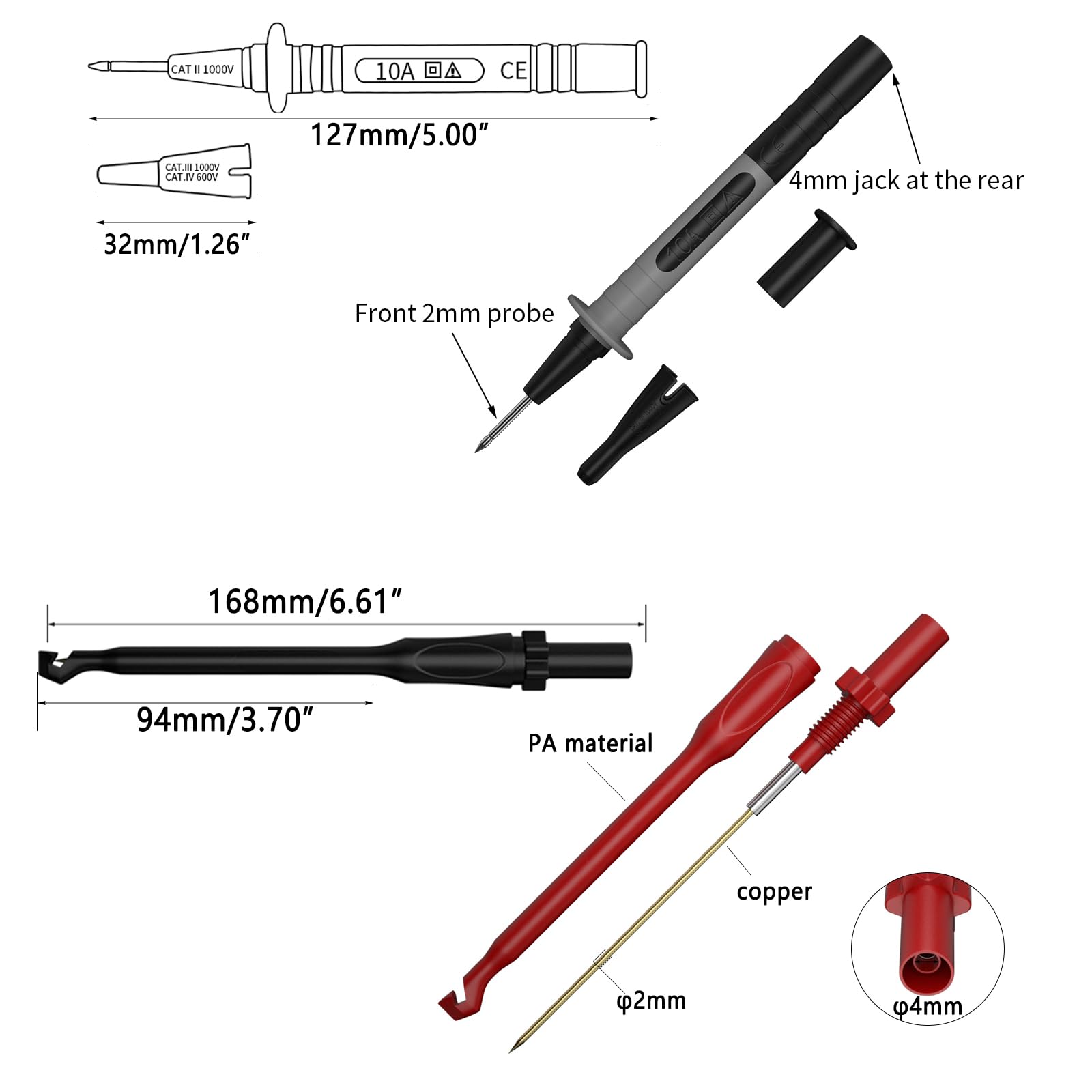 12pc Multimeter Test Leads,Test Leads with Alligator Clips,Test Hook,Banana Plug Leads,Telescopic Testing Hook,Suitable for Fluke, Kaiweets, Innova Multimeter, Voltmeter, Clamp Meter