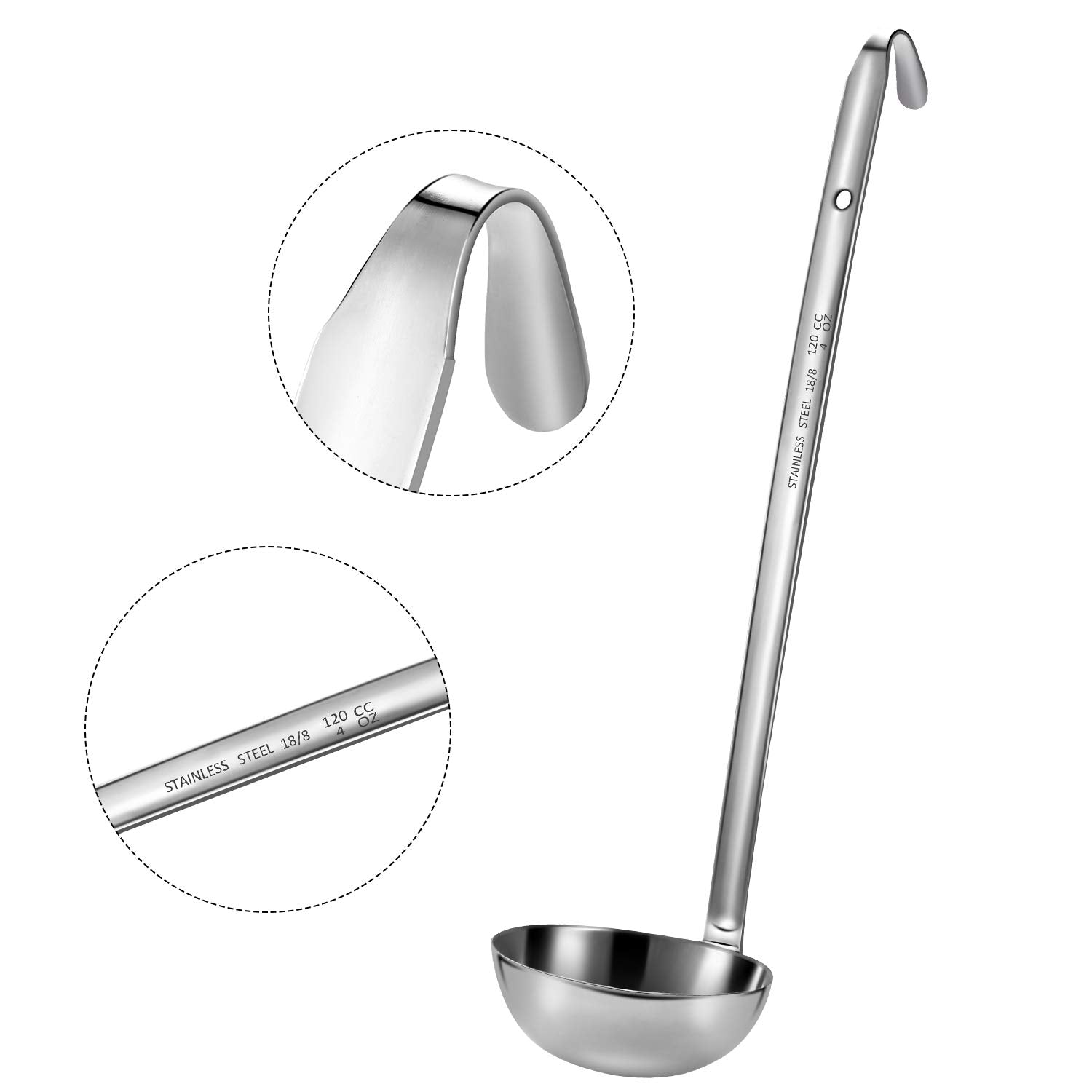 meekoo 1 Pieces Stainless Steel Ladle Soup Handle Ladle with Pouring Rim for Kitchen Cooking Soup Sauce (1 oz)