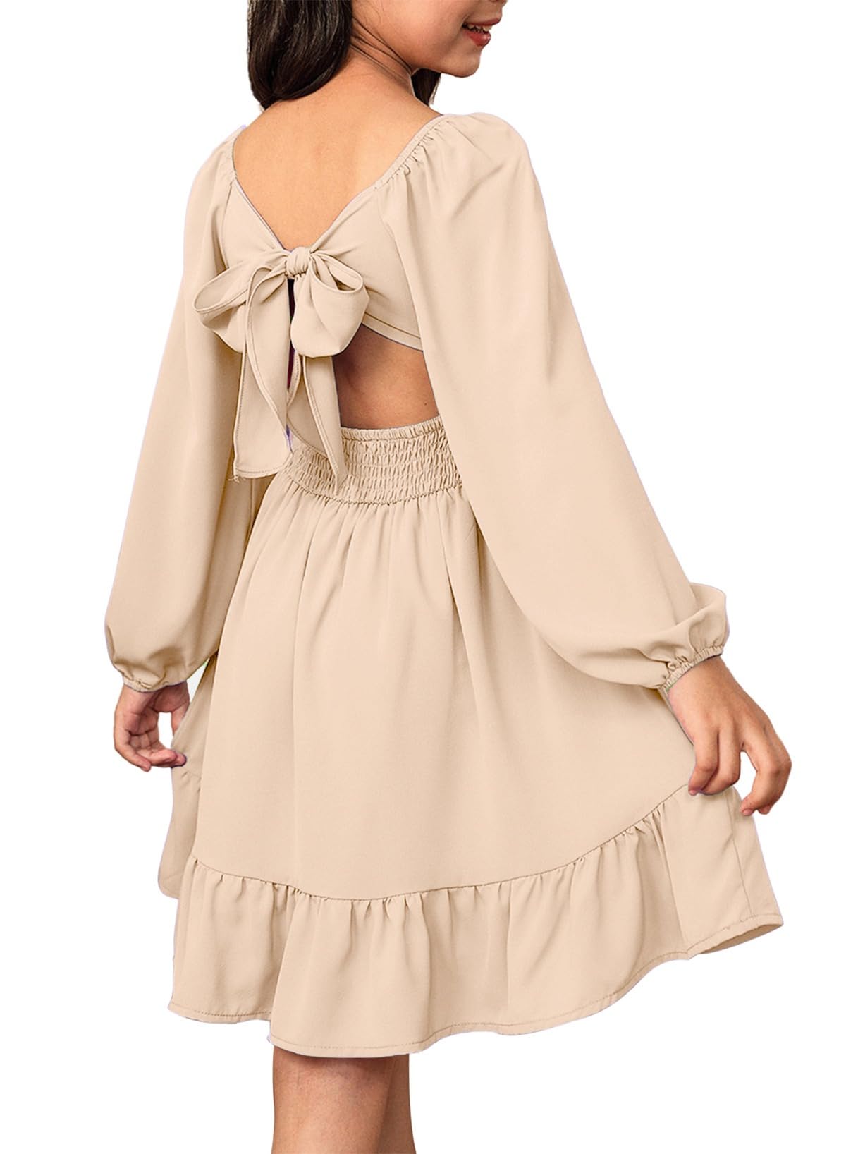 blibean Girls Fall Long Leeve Tie Back Dress Size 6-15 Years