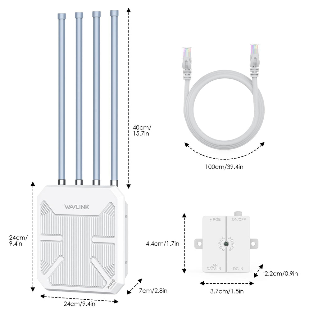 WAVLINK AX3000 Outdoor WiFi 6 Extender Long Range, Outdoor Wireless Access Point, Active PoE, 4x8dBi Antennas,Work with Starlink/Cameras/Router,IP67,Up to 256 Devices for Farm,Yard,RV