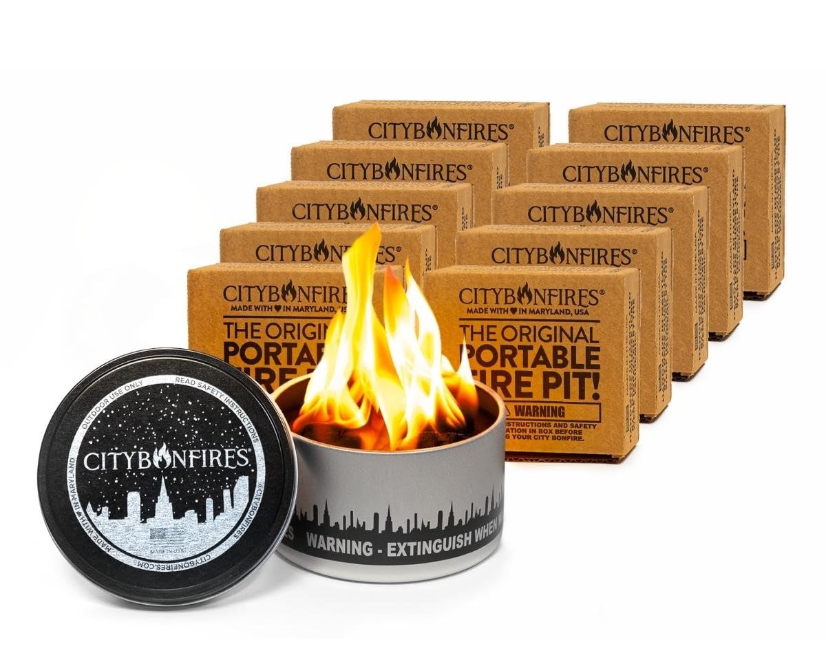 City Bonfires Portable Fire Pit - Mini Fire Pit, Table Top Firepit, No Wood, No Embers, 3-5 Hours of Burn Time - Food Safe for Smores - Lightweight, Emergency Heat, Camping Stove (2-Pack)