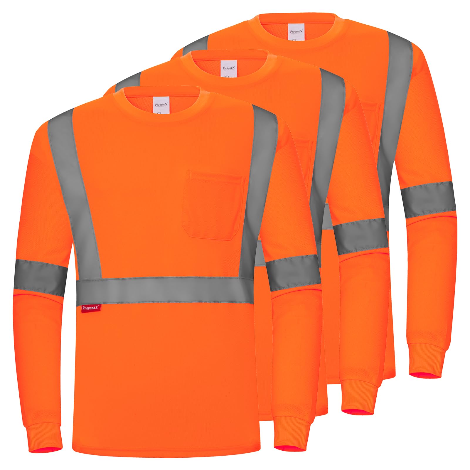 ProtectX High Visibility Long Sleeve Shirts Reflective Hi Vis Safety Shirt for Men Women Class 2-3 Construction Shirt 1 Pack