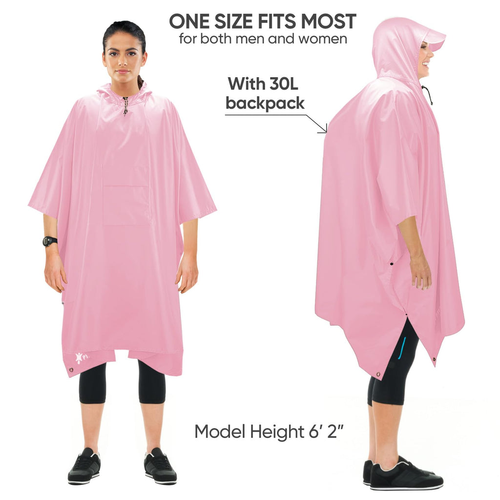 PTEROMY 3-in-1 Hooded Rain Poncho for Adult with Pocket, Waterproof Lightweight Unisex Raincoat for Hiking Camping Emergency