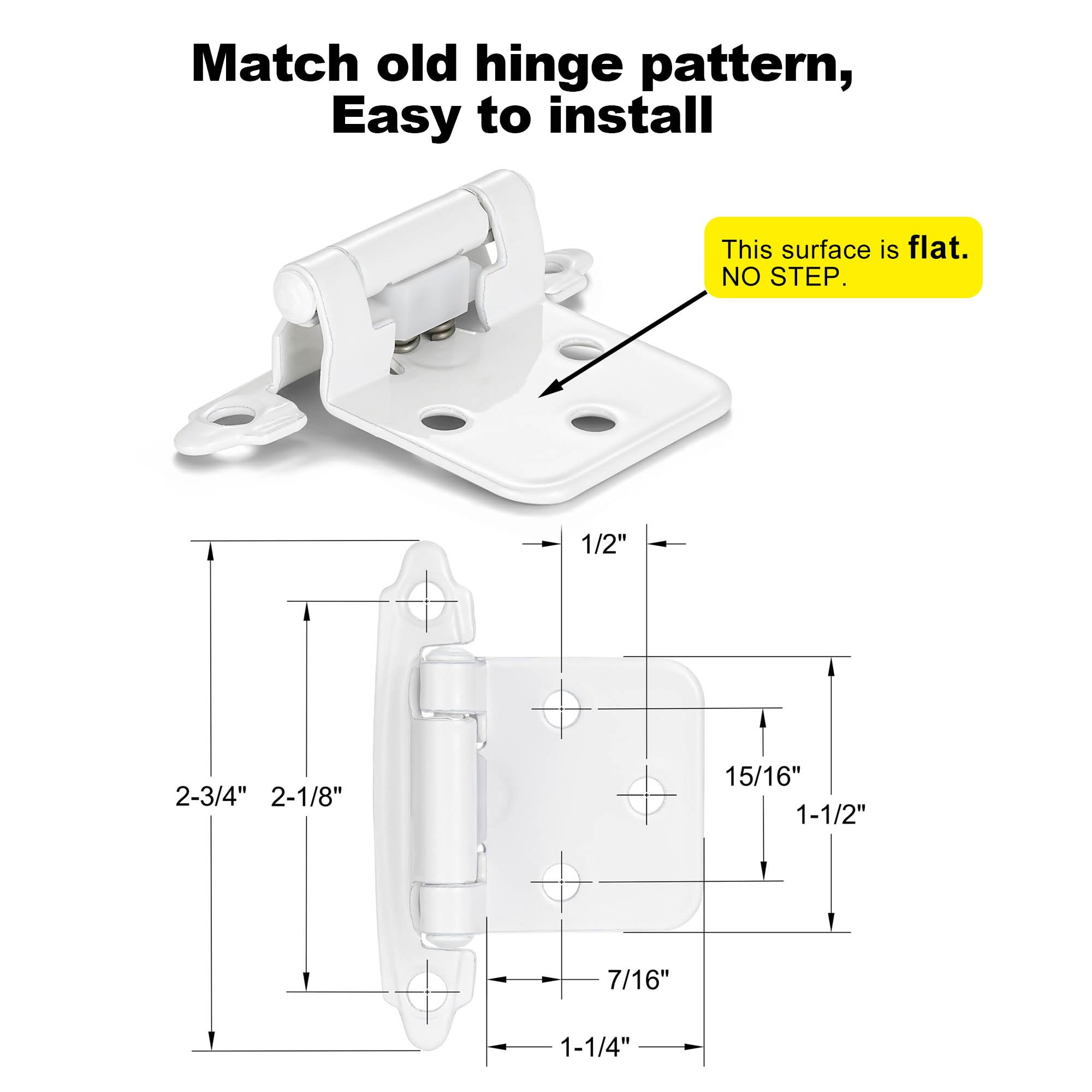 4 Pack (2 Pairs) Antique Brass Self Closing Cabinet Hinges for Kitchen Cabinet Door, 1/2" Overlay (Variable) Semi Concealed Kitchen Cabinet Hinges