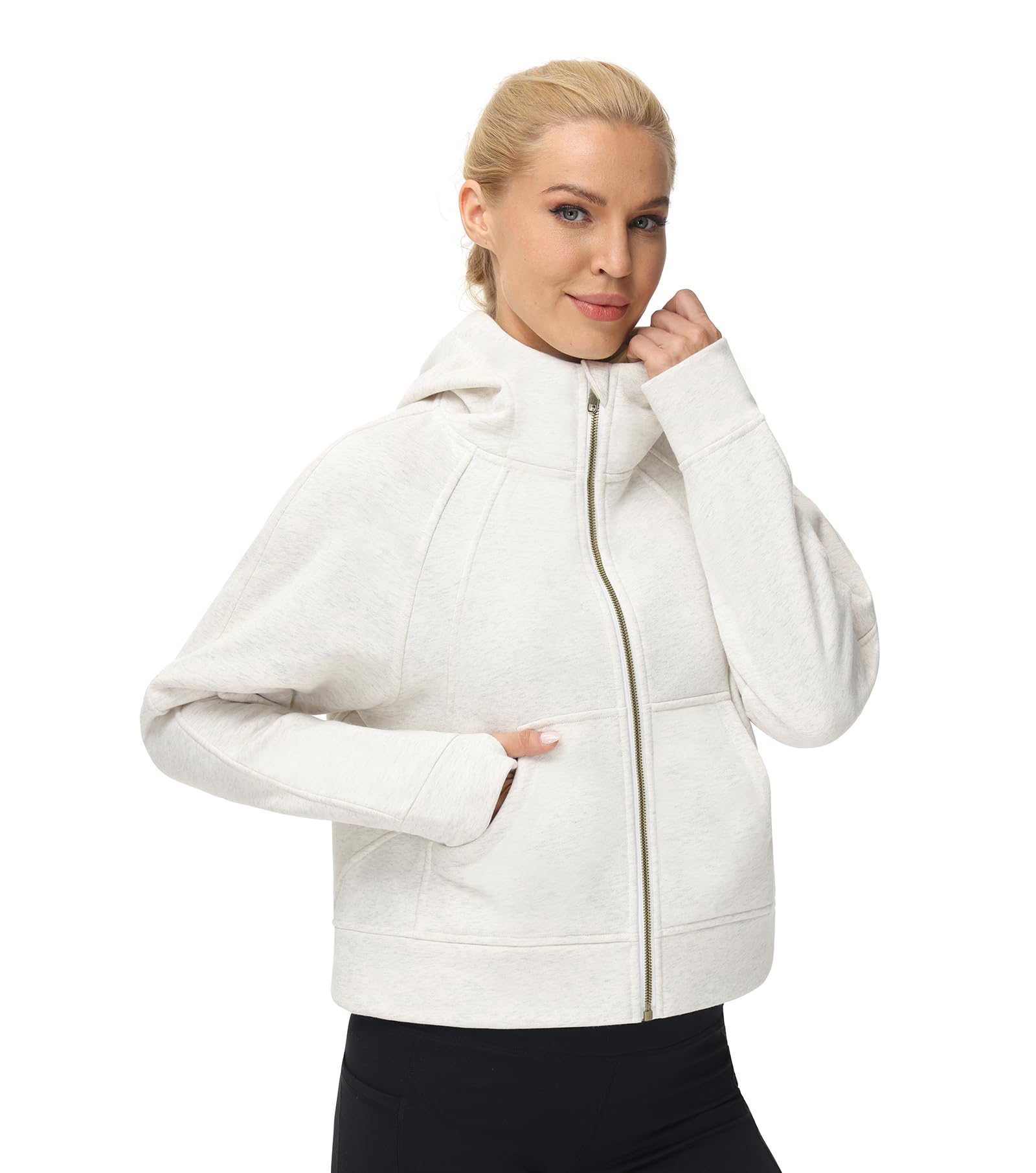 THE GYM PEOPLE Women's Full-Zip Up Hoodies Jacket Fleece Workout Crop Tops Sweatshirts with Pockets Thumb Hole
