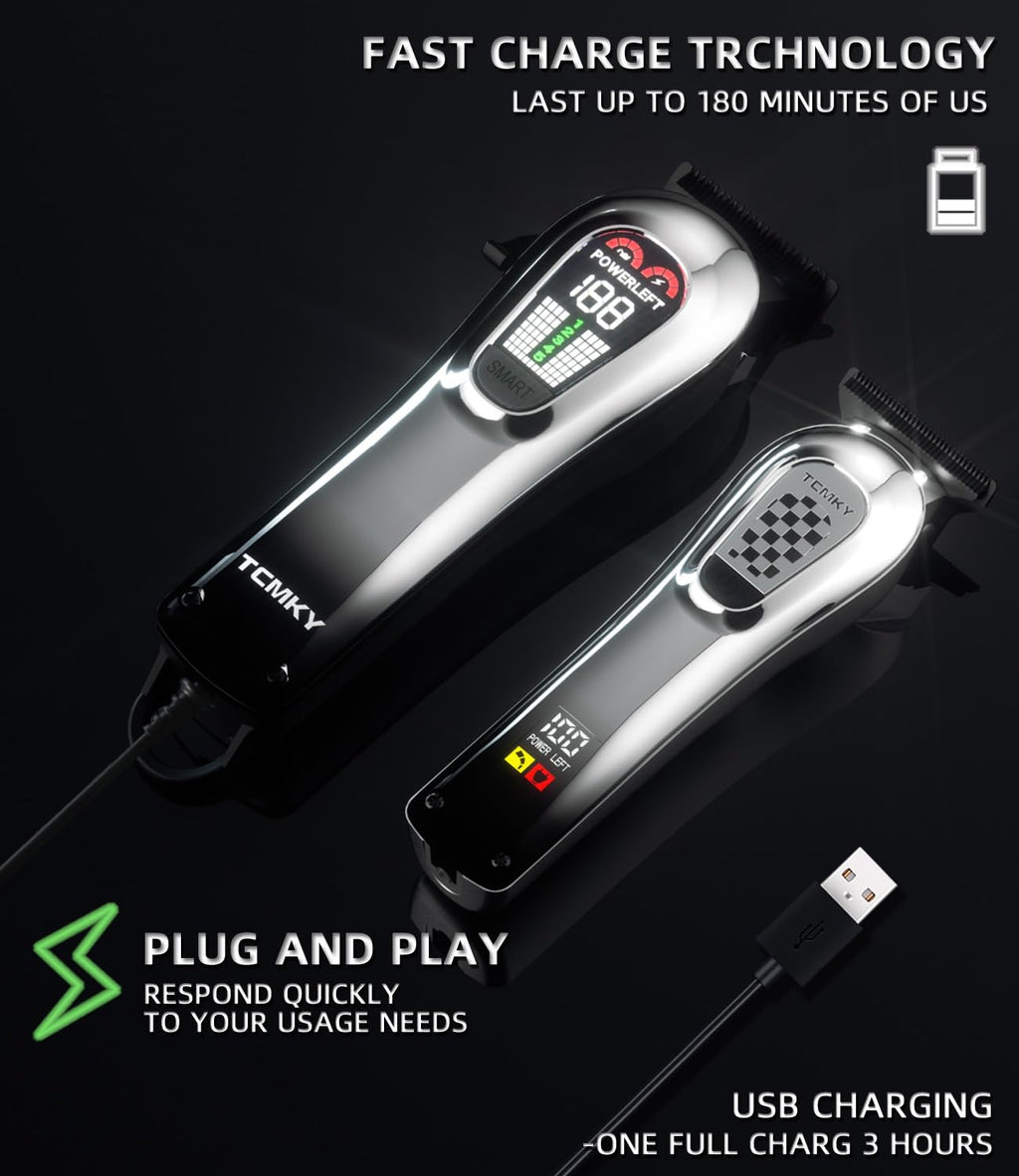 TCMKY Hair Clippers Professional Cordless for Men, Barber Clippers for Hair Cutting Kit, Wireless LCD Display Hair Trimmers Set, Rechargeable Haircut Machine for Family (Black)