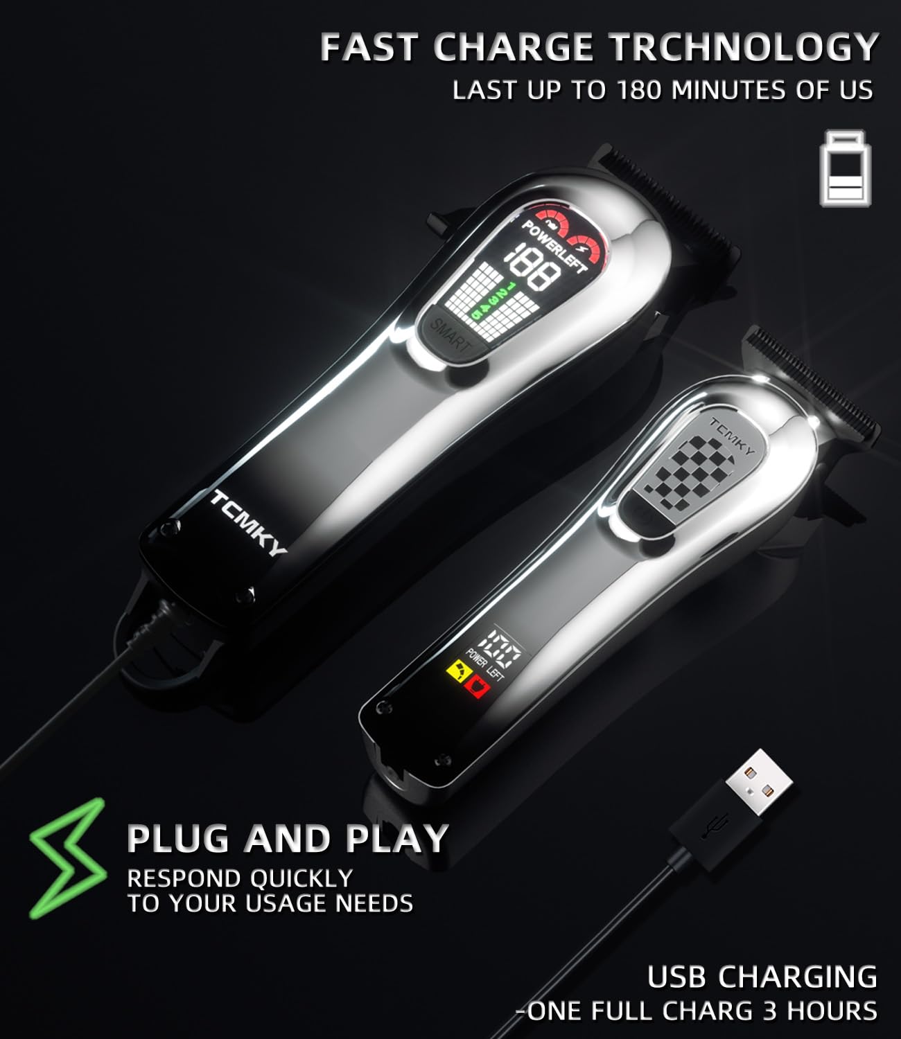 TCMKY Hair Clippers Professional Cordless for Men, Barber Clippers for Hair Cutting Kit, Wireless LCD Display Hair Trimmers Set, Rechargeable Haircut Machine for Family (Black)