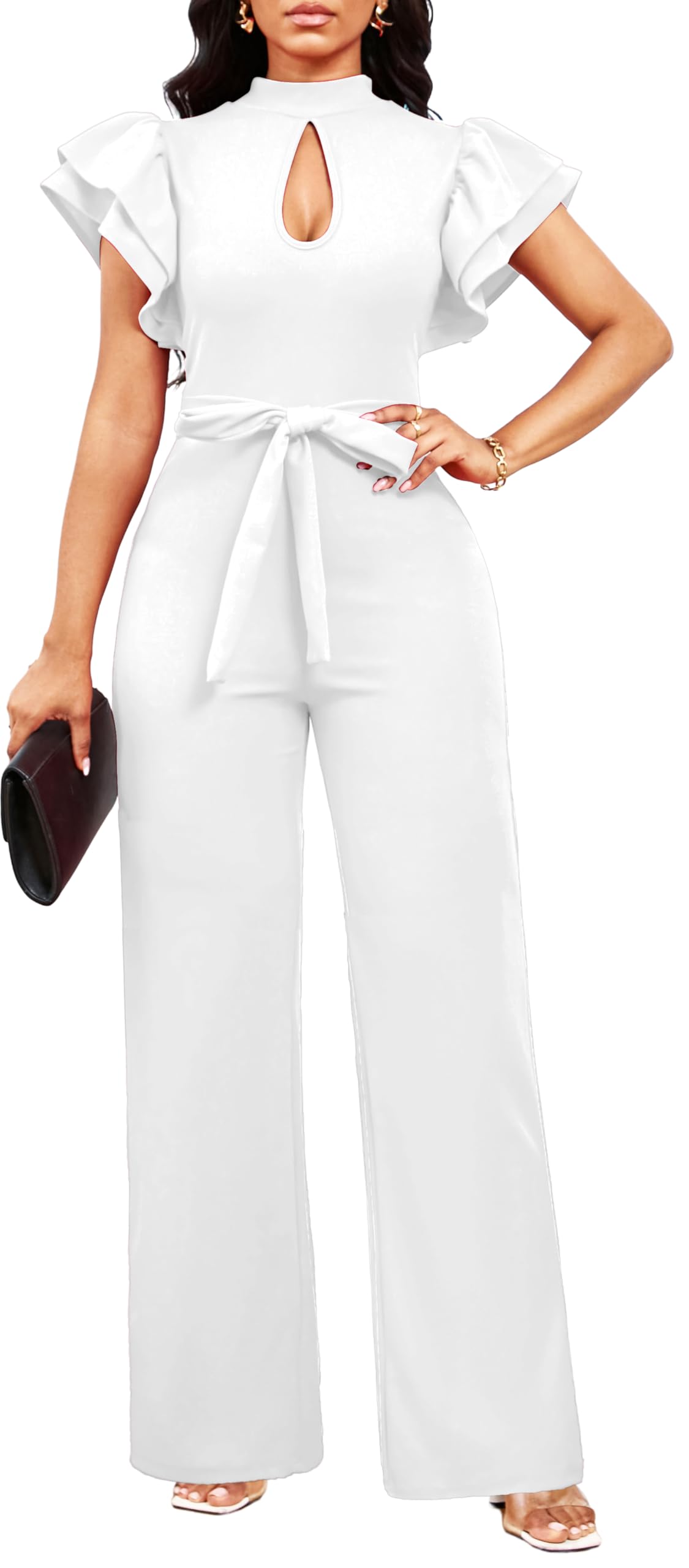 SxClub Elegant Jumpsuits for Women Dressy Formal Casual Long Straight Pants Business Jumpsuit