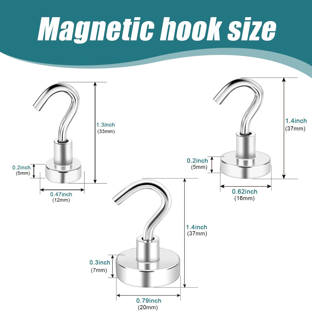 MAGXCENE 50 Pcs Magnetic Hooks Heavy Duty, 3 Different Size Strong Rare Earth Magnet Hooks for Hanging, Refrigerator, Neodymium Magnets with Hooks for Grill Kitchen Tool Storage