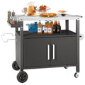 Kendane Grill Cart Table with Big Storage Cabinet, Movable Outdoor Dining Cart Pizza Oven Stand, Kitchen Cart Island Multifunction Food Prep Table Stainless Steel Surface