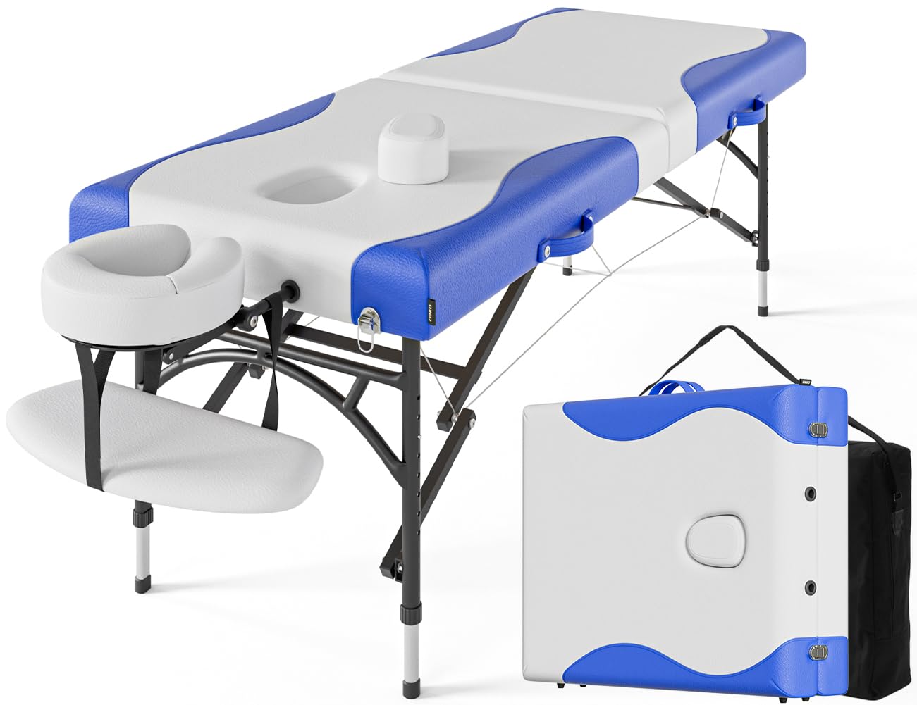 CLORIS 84" Professional Massage Table Portable Reinforced Wooden Leg 2 Folding Lightweight Spa Salon Tattoo Massage Bed Height Adjustable Hold Up to 1100LBS with Carrying Bag Black