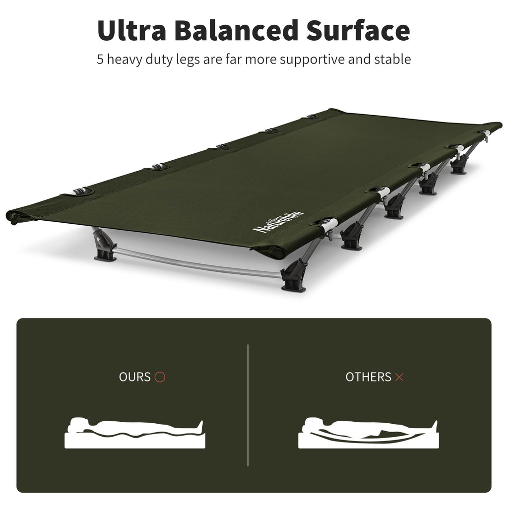 Naturehike Ultralight Camping Cot, Easy to Assemble Folding Tent Cot, Compact & Protable Camping Bed for Camping, Mountaineering, & Hiking, Supports 330lbs with Carry Bag, Kahki