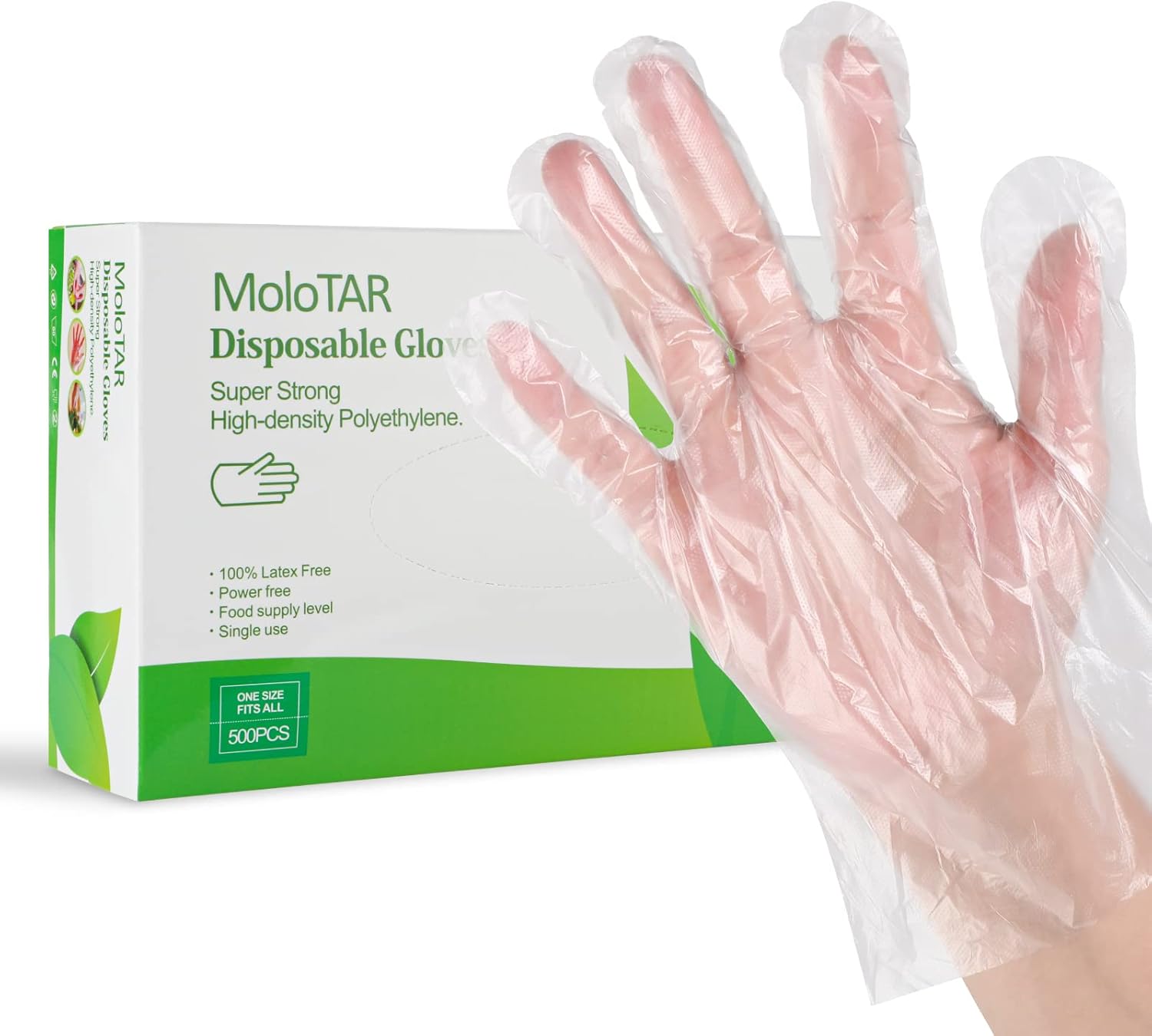 MoloTAR 500 Pieces Plastic Disposable Gloves,Disposable Gloves for Cleaning, [ One Size Fits Most ]
