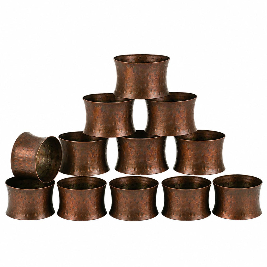 ITOS365 Handmade Round Hammered Antique Napkin Rings Holder for Dinning Table Parties Everyday, Set of 12