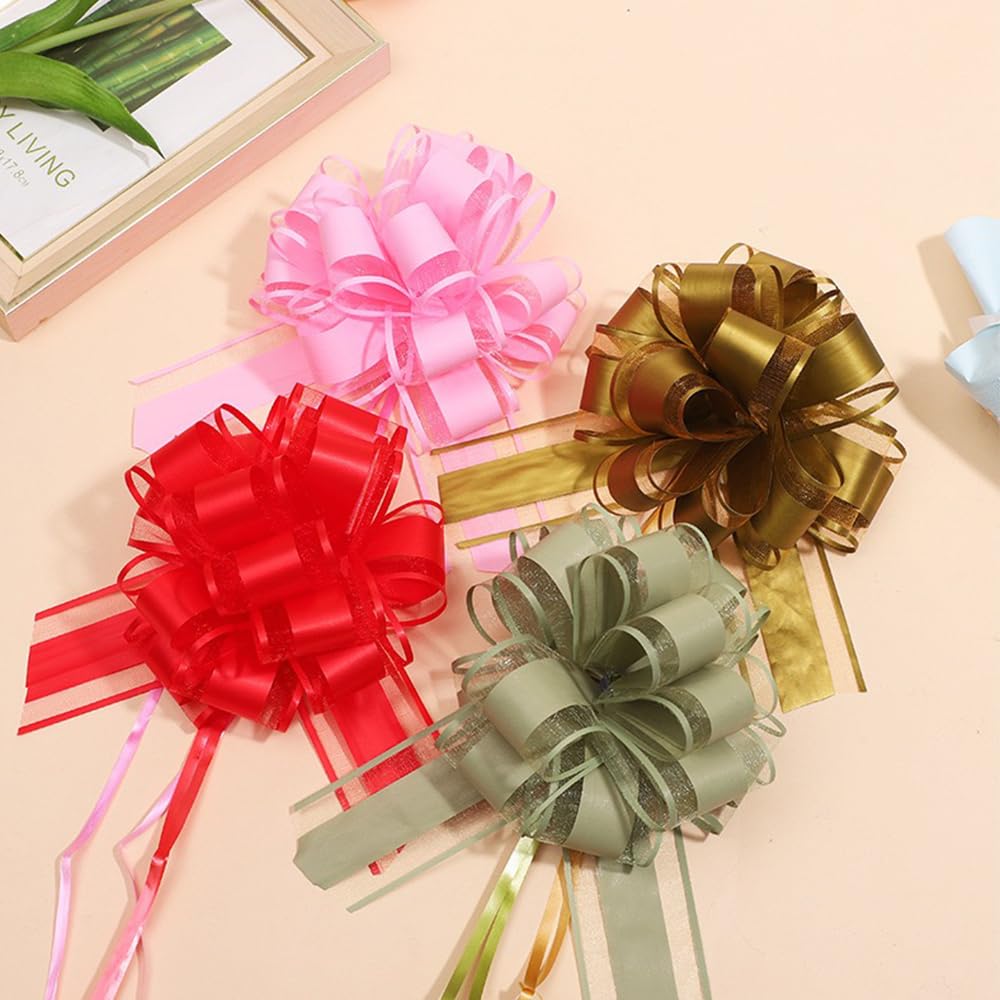 6 PCS Large Pull Bows,Bow for Gift Wrapping,6 inches,Christmas Party Birthday Gift Wedding Ribbon Bows for Wrapping Boxes or Flower Decorations, Valentine's Day Gift Decorations