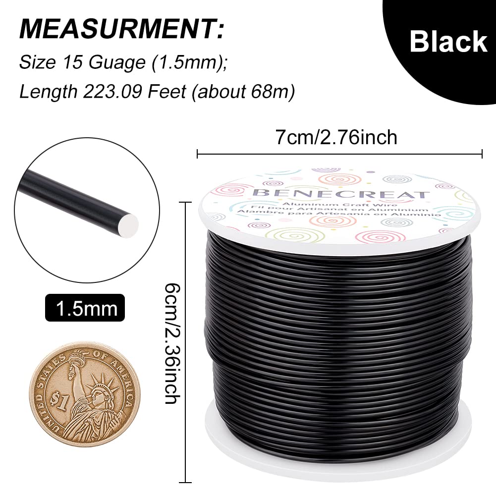 BENECREAT 9 Gauge Jewelry Craft Aluminum Wire 55 Feet Bendable Metal Sculpting Wire for Halloween Craft Floral Model Skeleton Making (Black, 3mm)