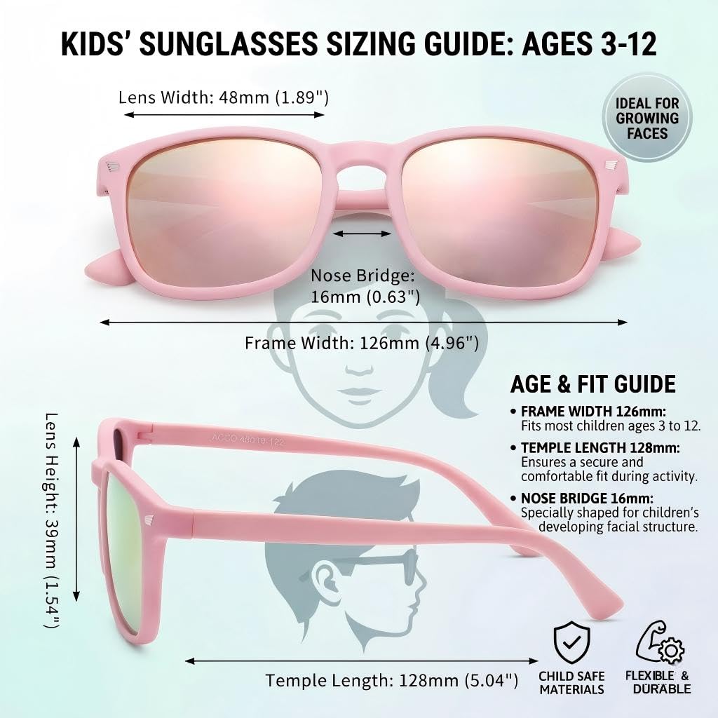 COASION Polarized Kids Sunglasses UV 400 Protection for Girls Boys Classic Retro Style Toddler Shades Age 3-12