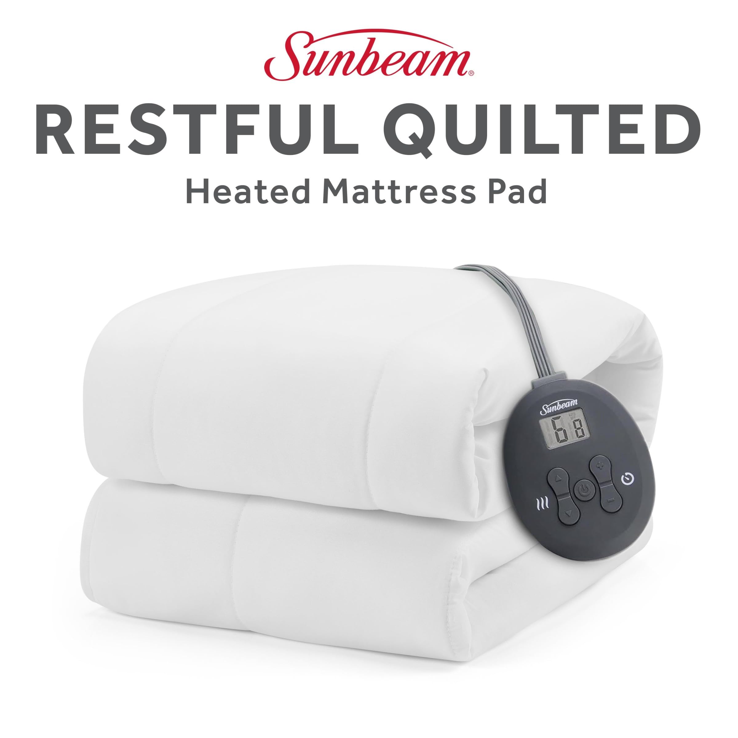 Sunbeam Restful Quilted Water Resistant Heated Mattress Pad - Full White