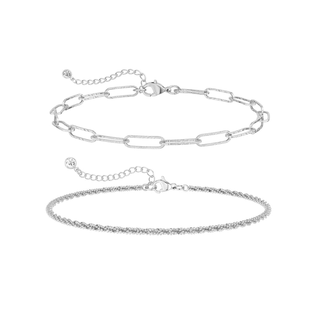 Freekiss Sterling Silver Ankle Bracelets for Women: Dainty Layered Waterproof Anklet for Women Adjustable Womens Anklet Set Stackable Figaro Beaded Cuban Link Anklets Beach Jewelry for Women